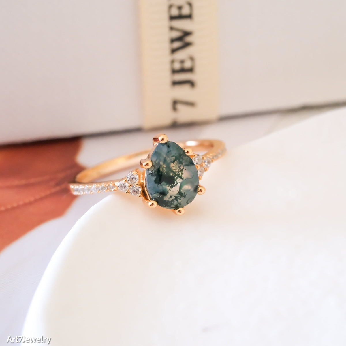 Moss Agate Solitaire Ring
