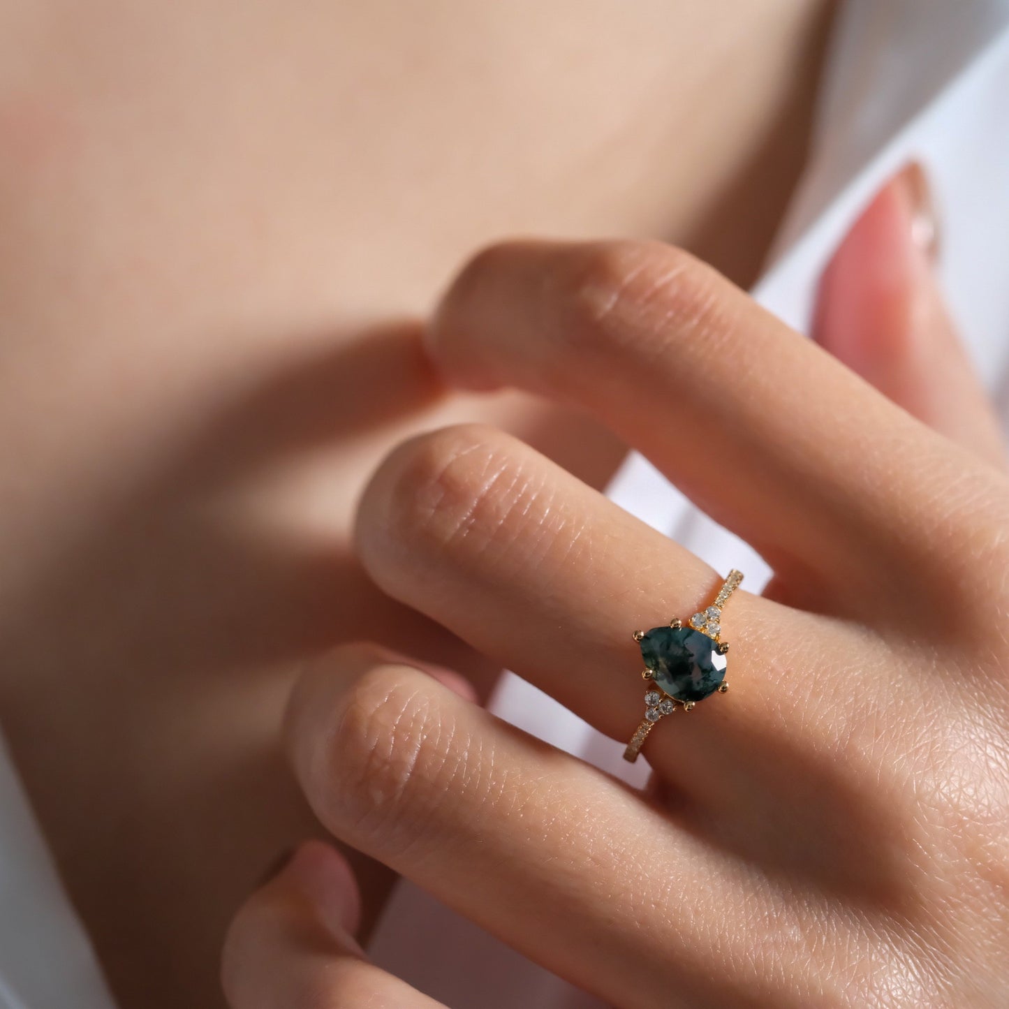 Moss Agate Solitaire Ring