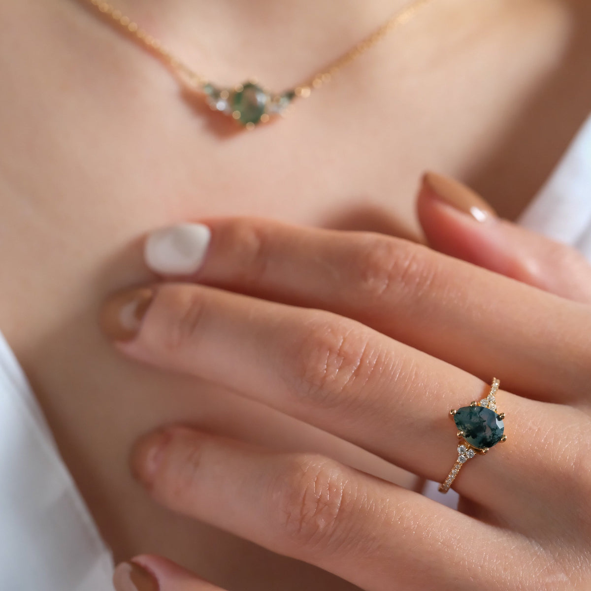Moss Agate Solitaire Ring
