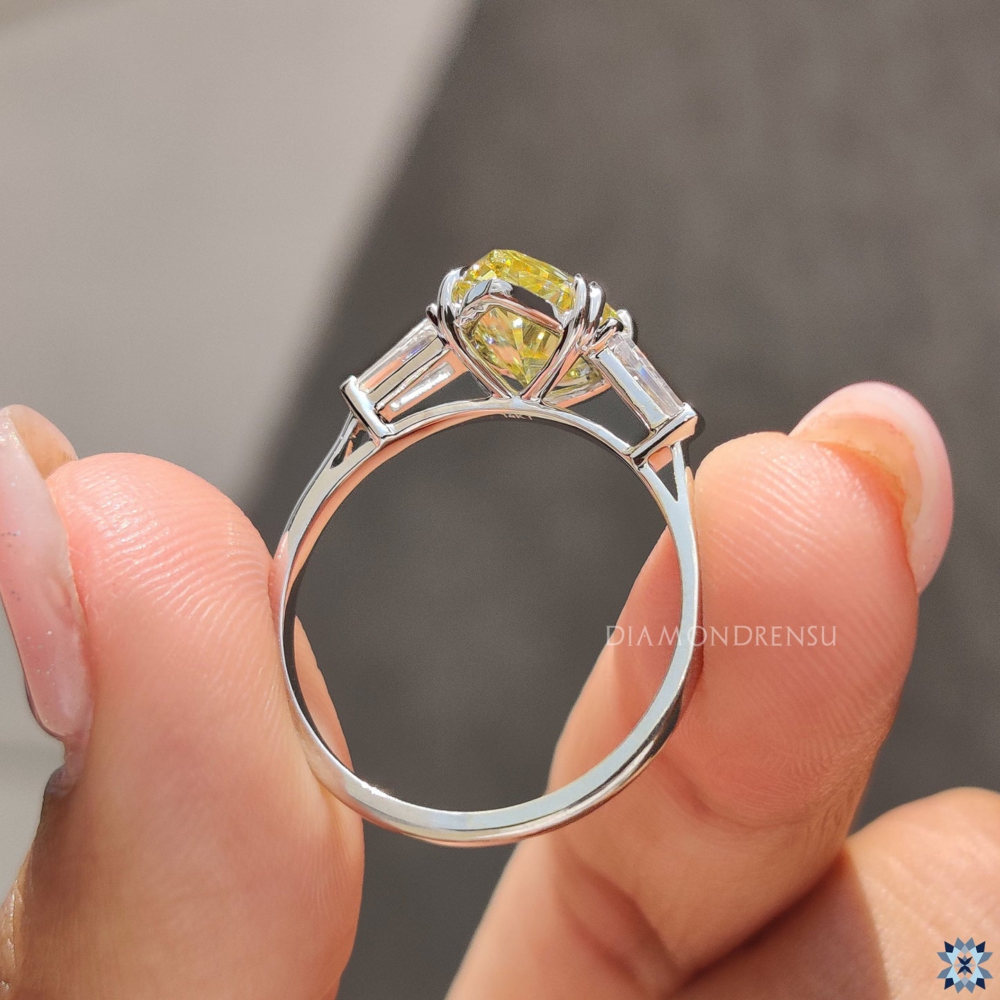 Canary Yellow Pear Moissanite Ring with Double Claw Prong Setting