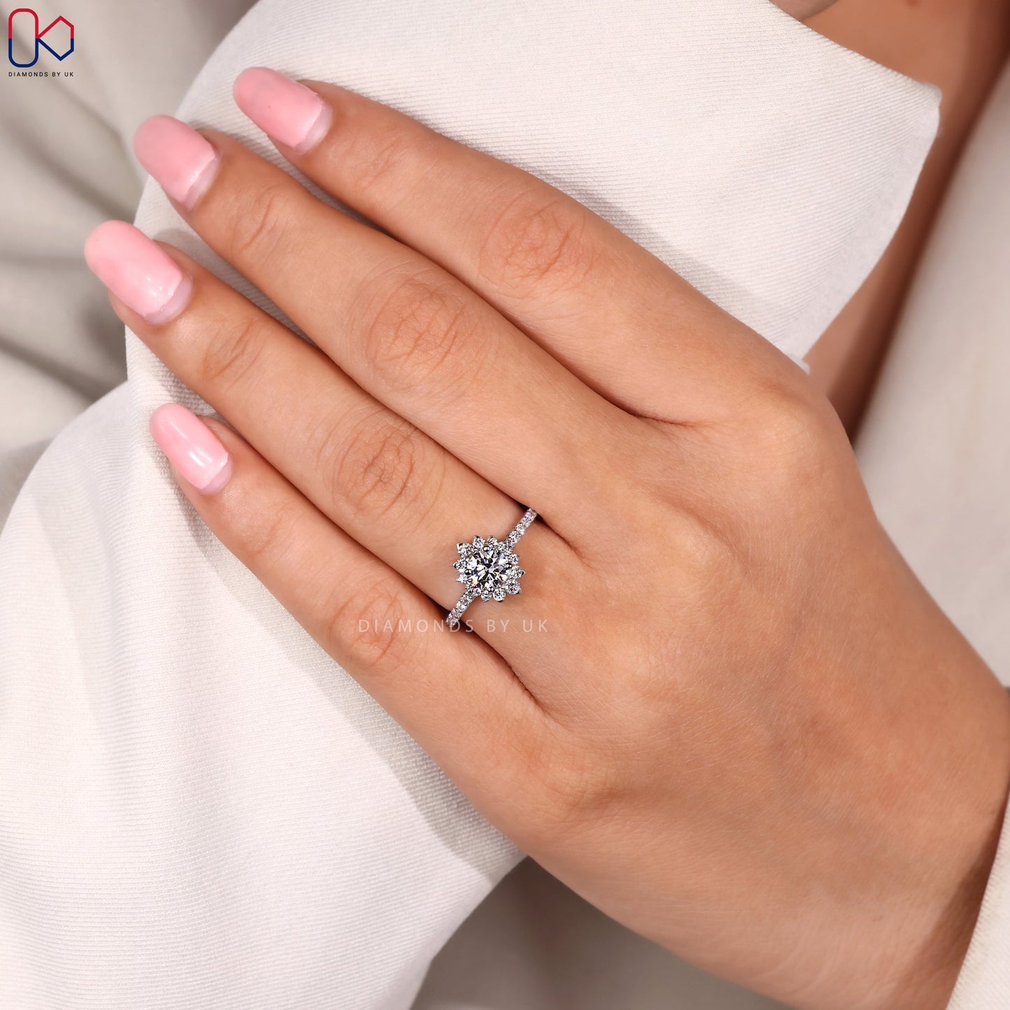 Round Cut White Gold Diamond Ring in Pave Setting