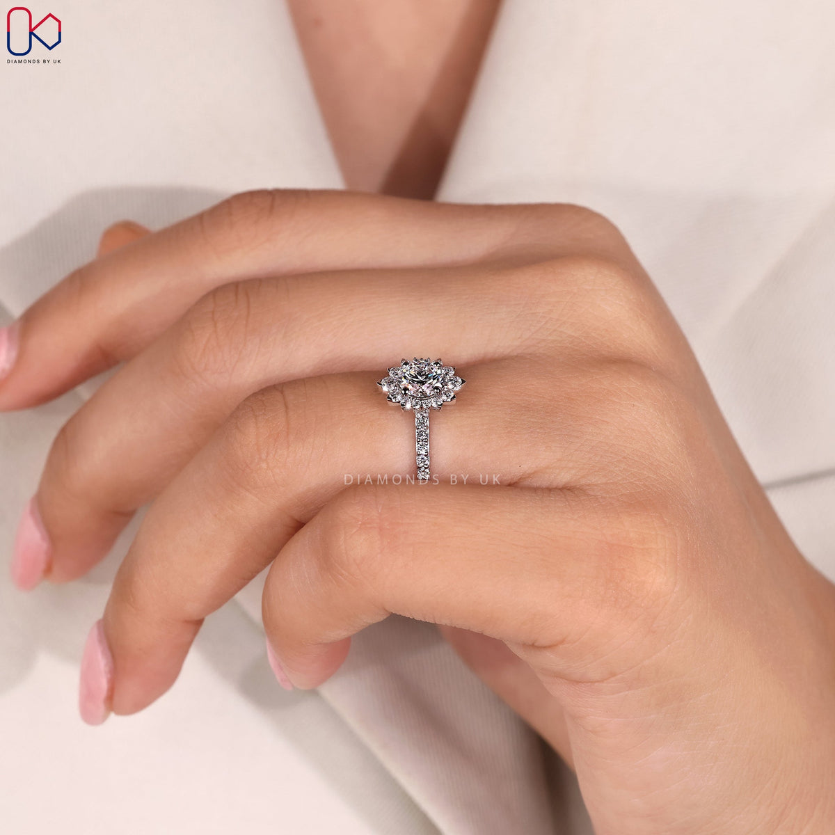 Round Cut White Gold Diamond Ring in Pave Setting