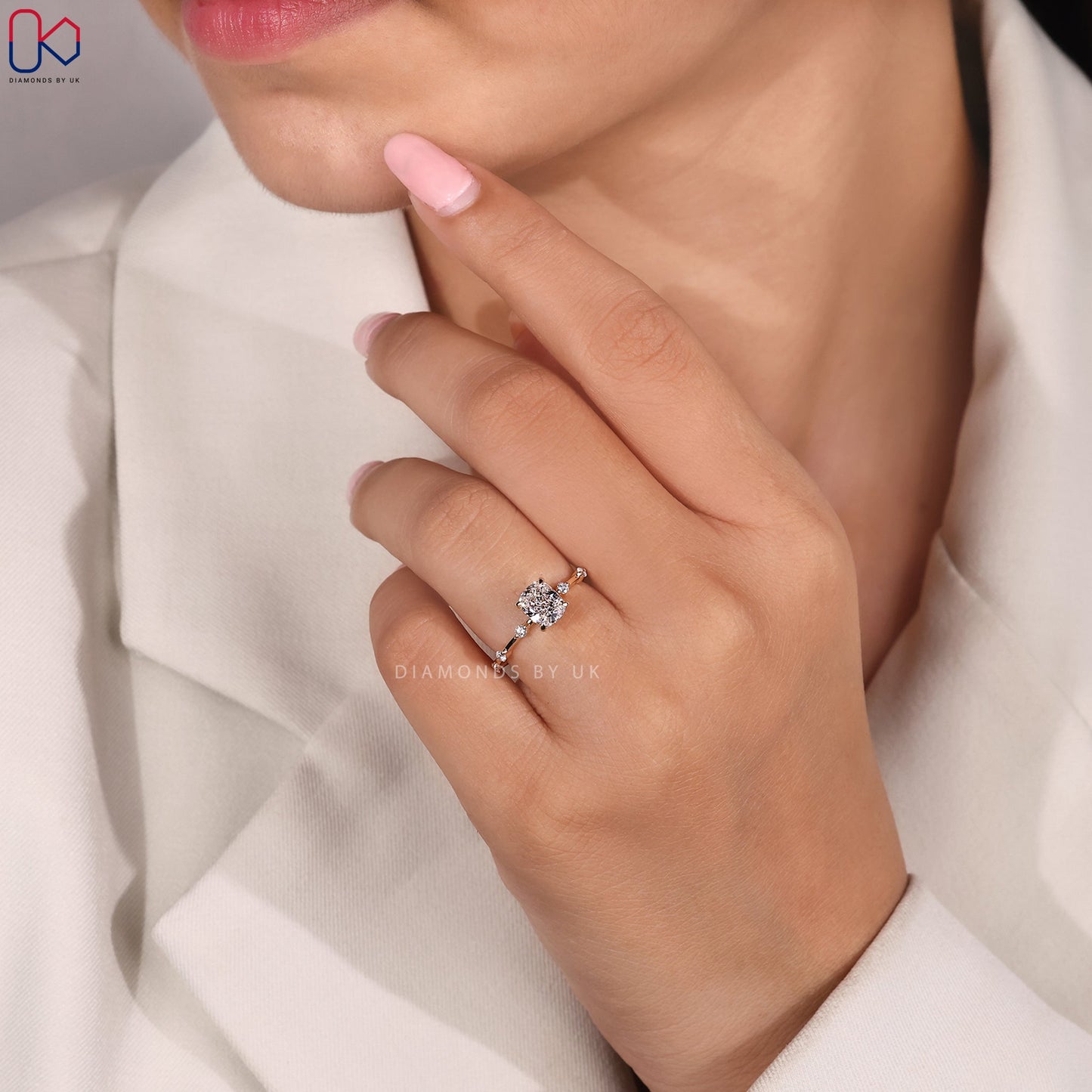 Distance Pave Elongated Cushion Engagement Ring