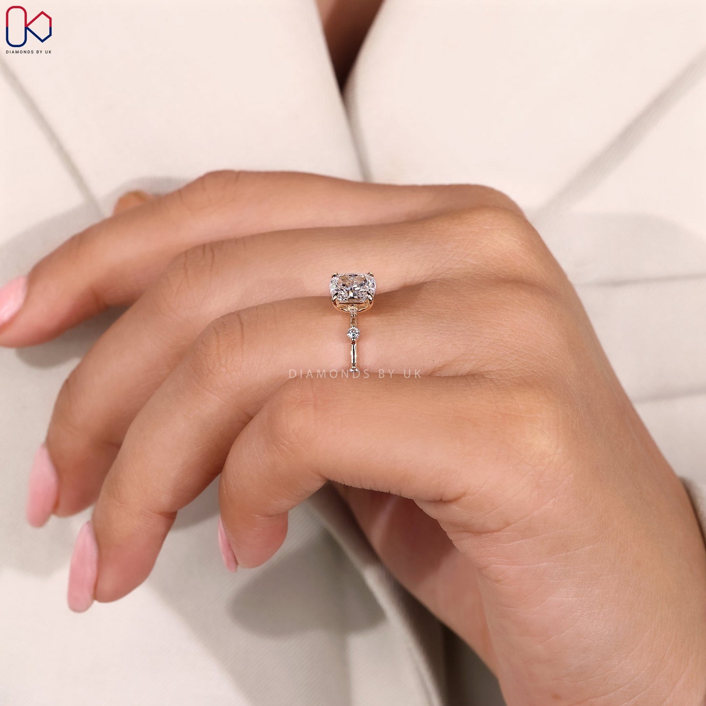 Distance Pave Elongated Cushion Engagement Ring