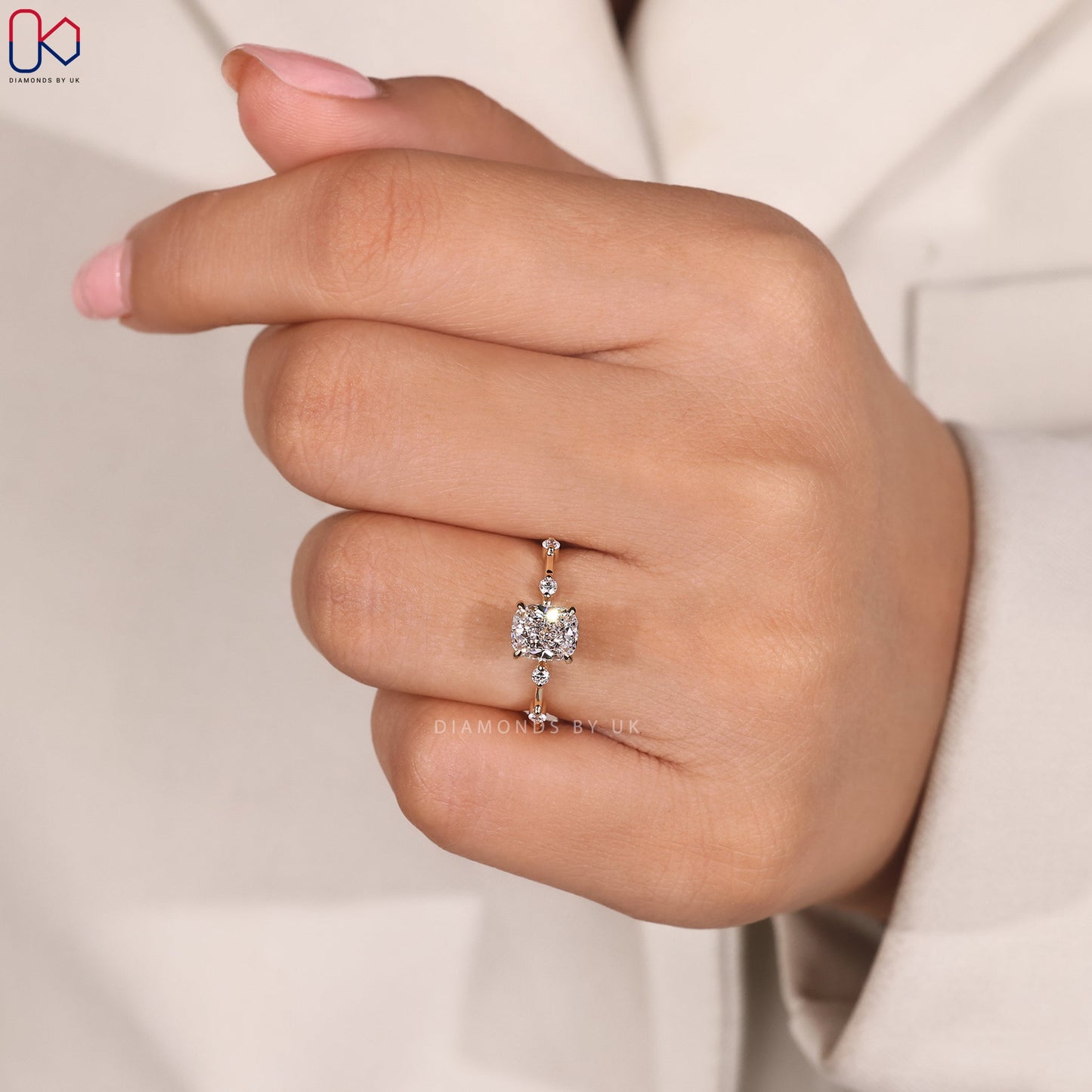 Distance Pave Elongated Cushion Engagement Ring