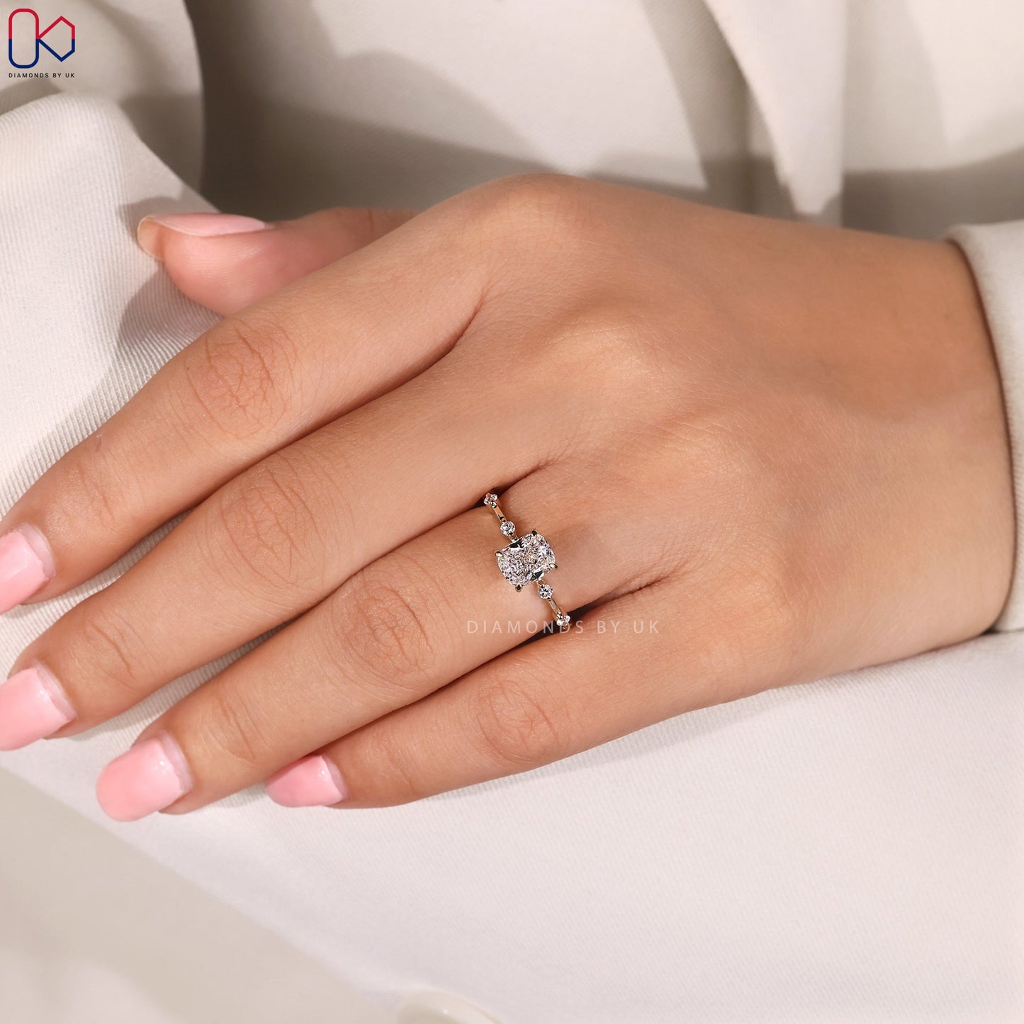 Distance Pave Elongated Cushion Engagement Ring