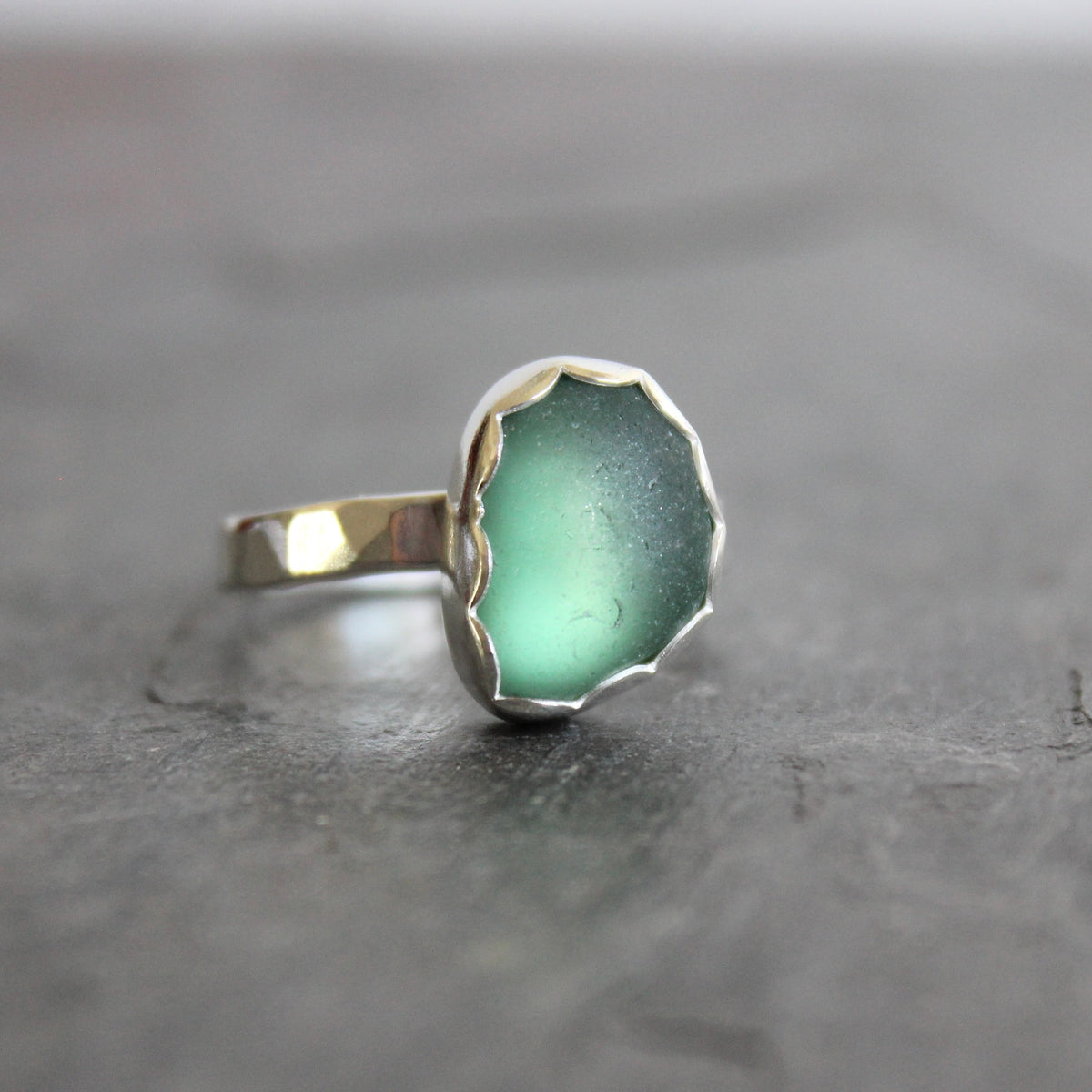 Large Size Sage Green Sea Glass Ring | Handmade | Sterling Silver | Size 11