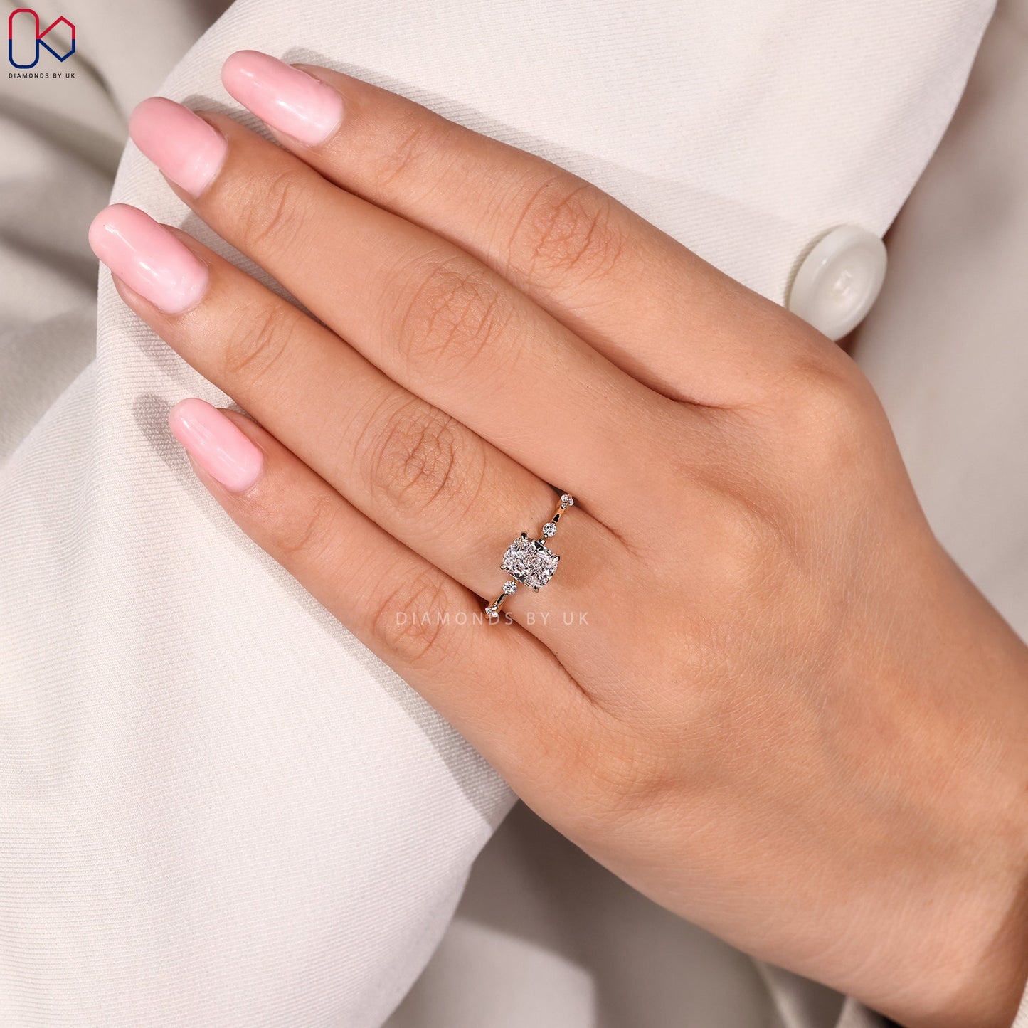 Distance Pave Elongated Cushion Engagement Ring