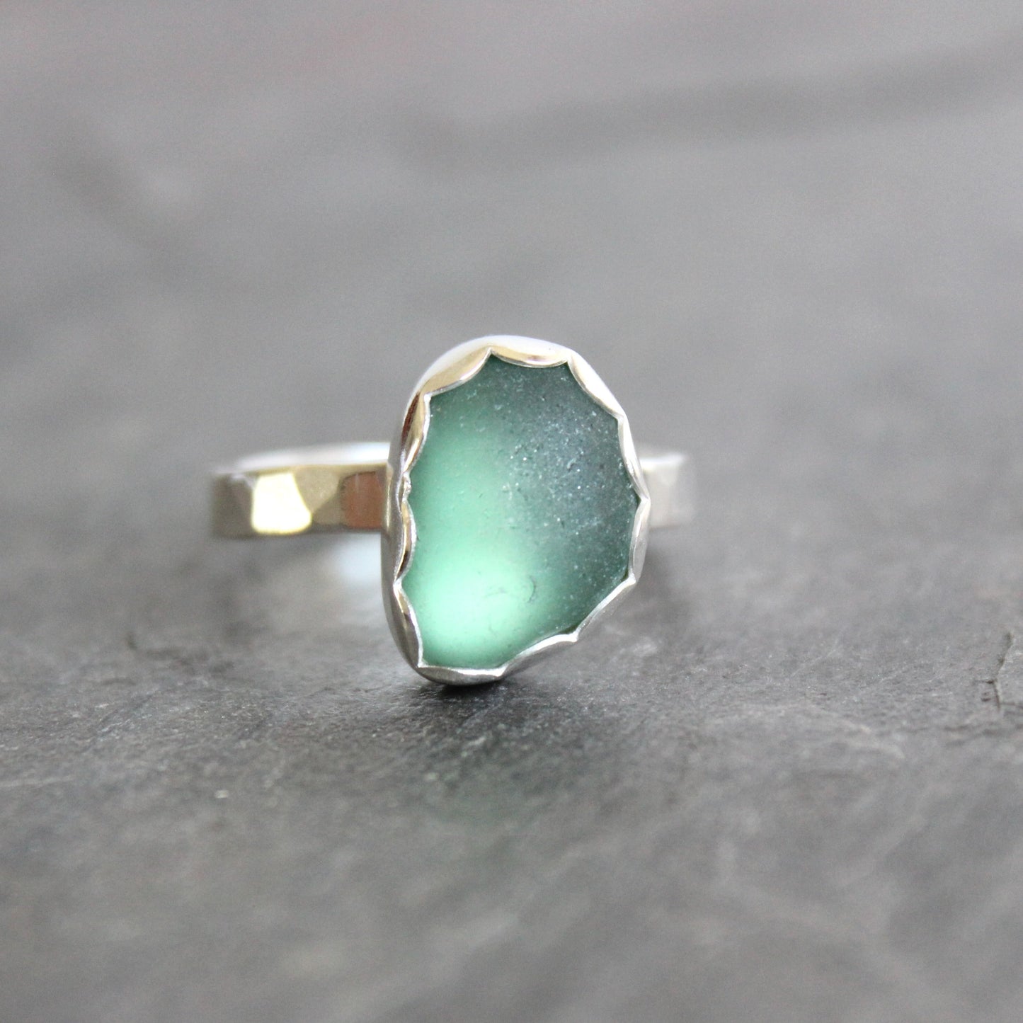 Large Size Sage Green Sea Glass Ring | Handmade | Sterling Silver | Size 11