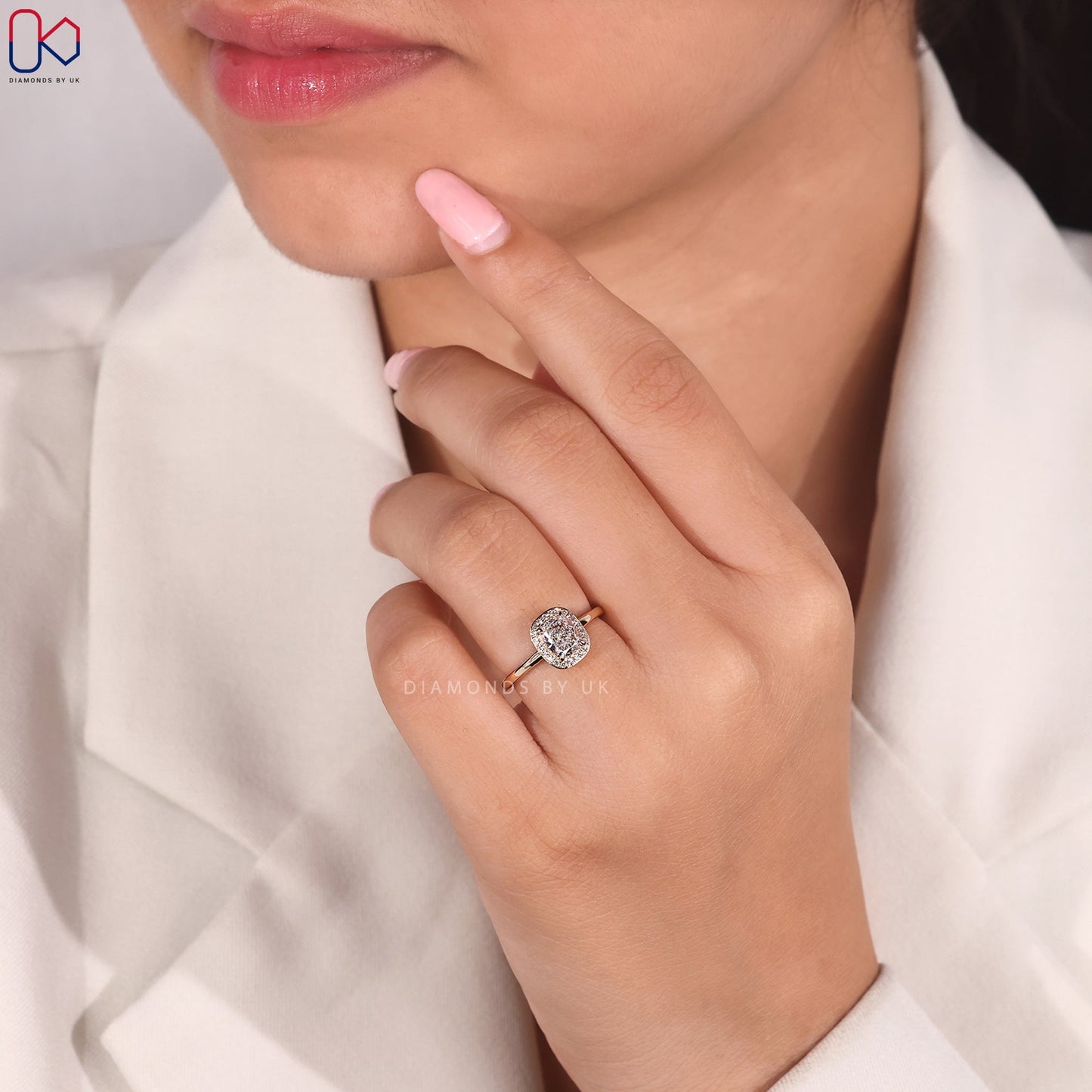 Elongated Cushion Diamond Hidden Halo Ring