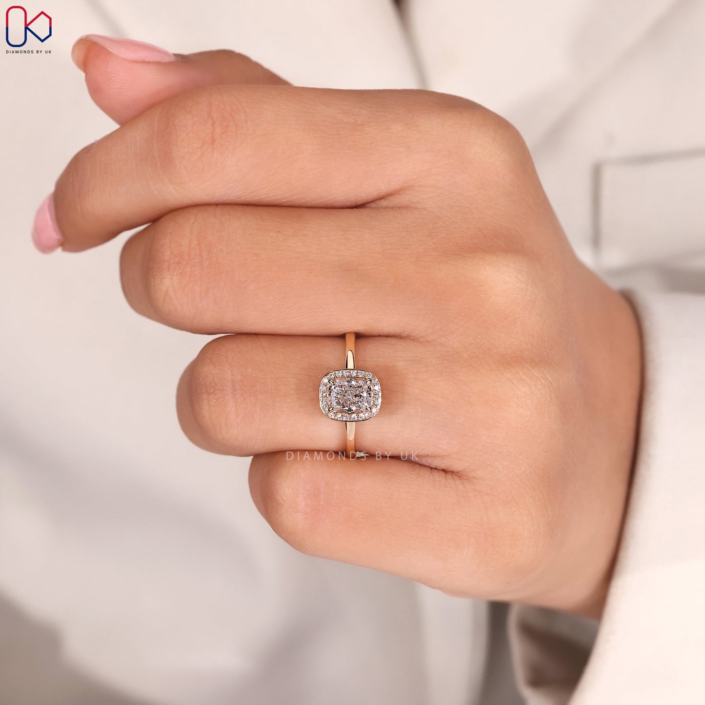 Elongated Cushion Diamond Hidden Halo Ring