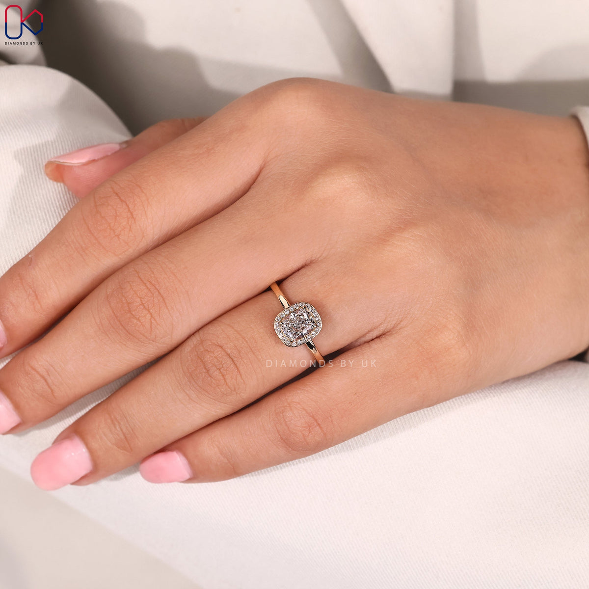 Elongated Cushion Diamond Hidden Halo Ring