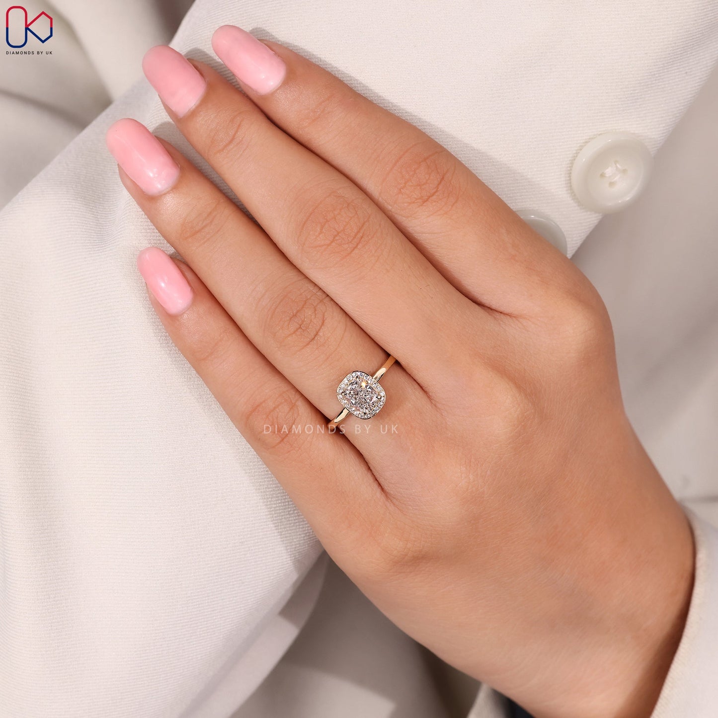 Elongated Cushion Diamond Hidden Halo Ring