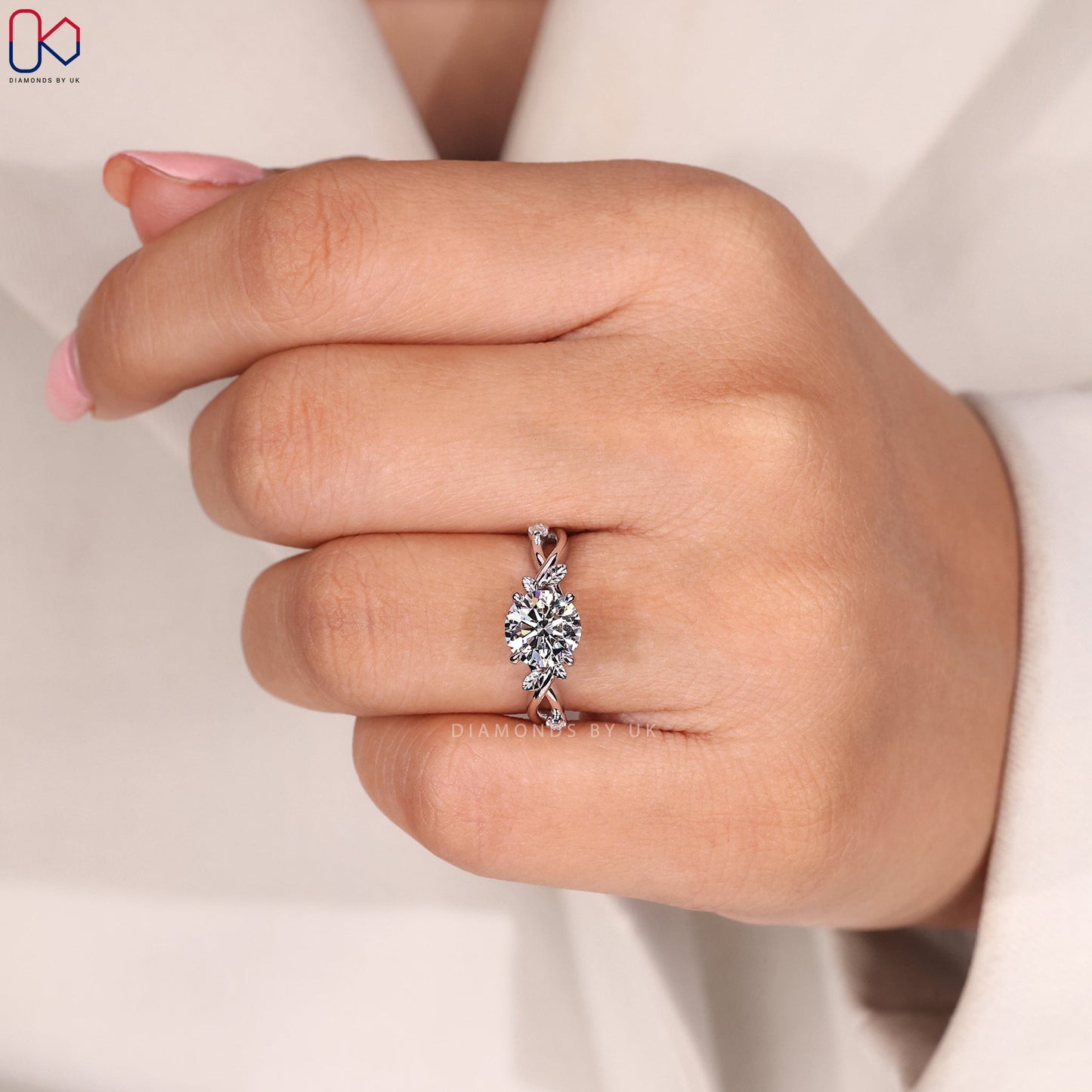 Round Cut Diamond Nature Inspired Engagement Ring