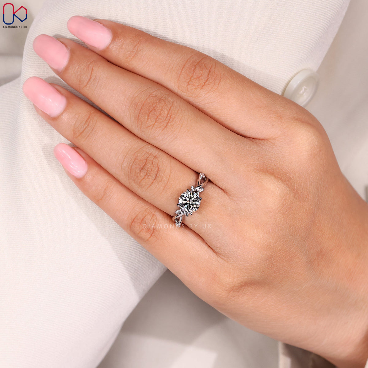 Round Cut Diamond Nature Inspired Engagement Ring