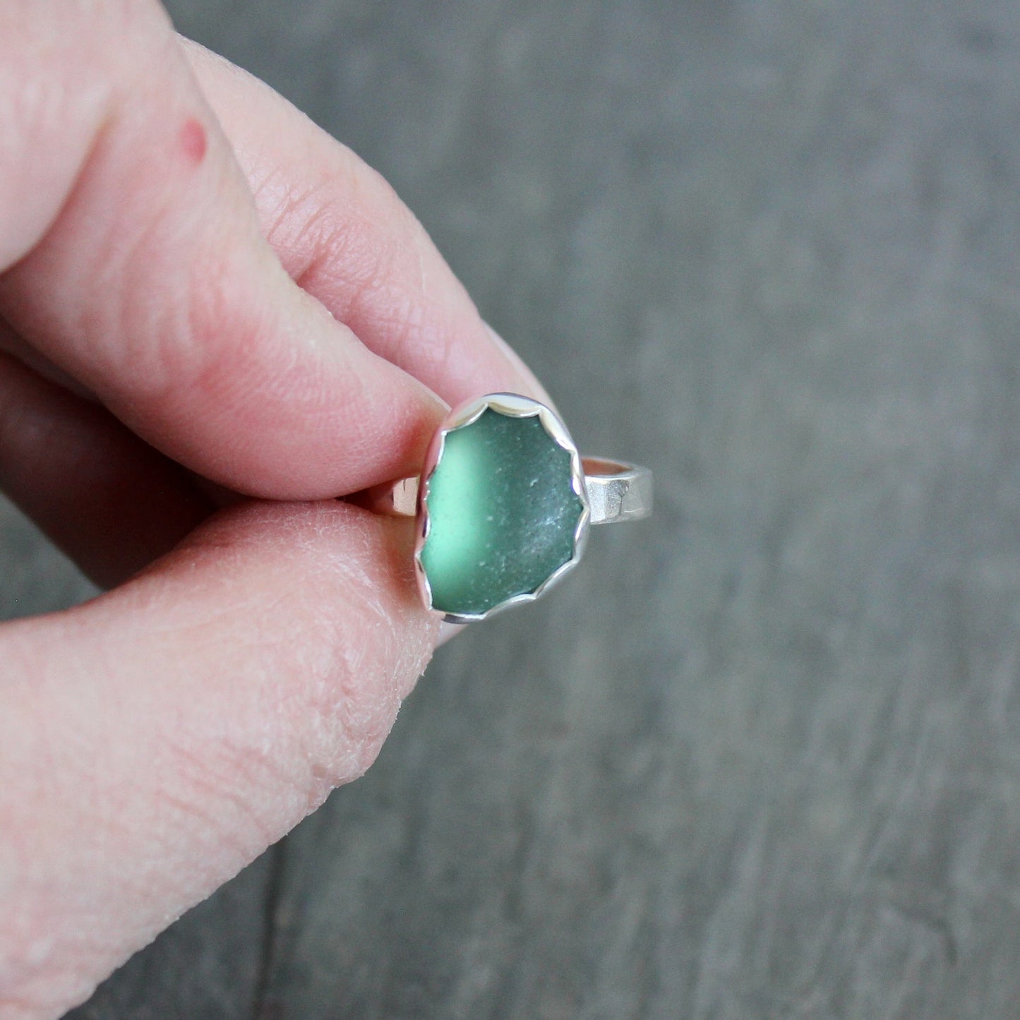 Large Size Sage Green Sea Glass Ring | Handmade | Sterling Silver | Size 11