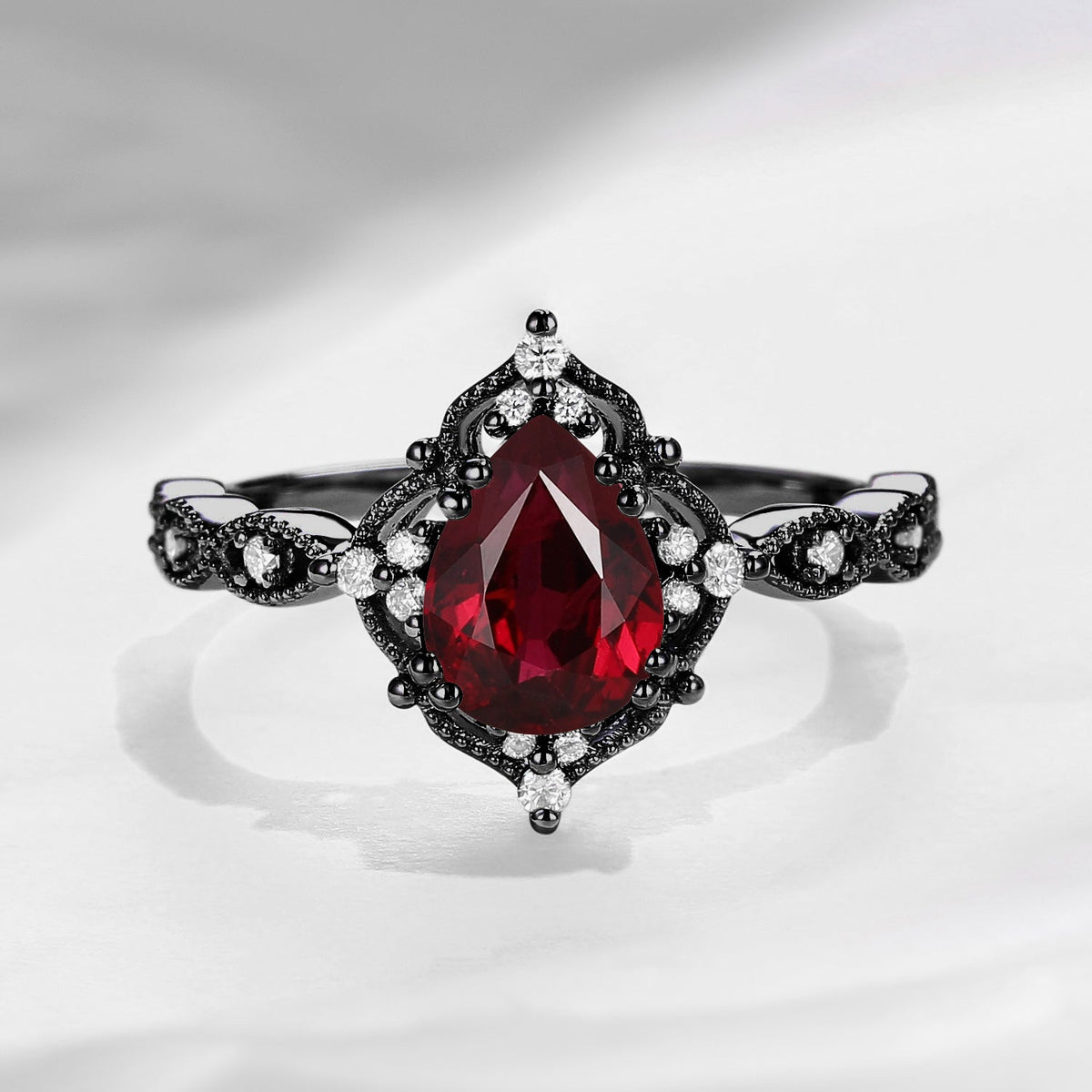 Vintage Inspired Pear Cut Natural Ruby Engagement Ring