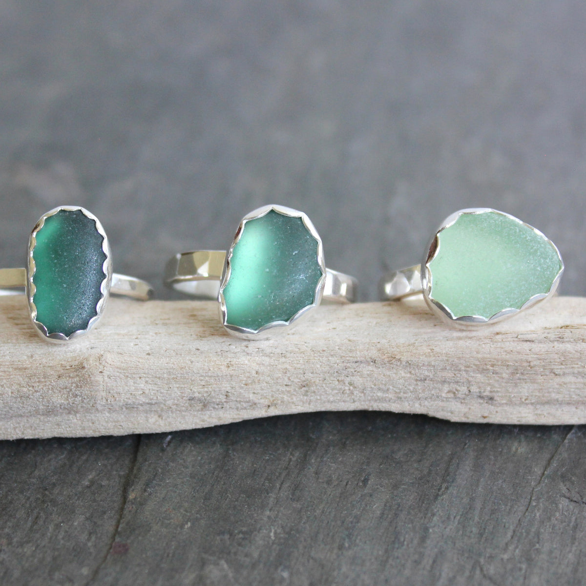 Large Size Sage Green Sea Glass Ring | Handmade | Sterling Silver | Size 11