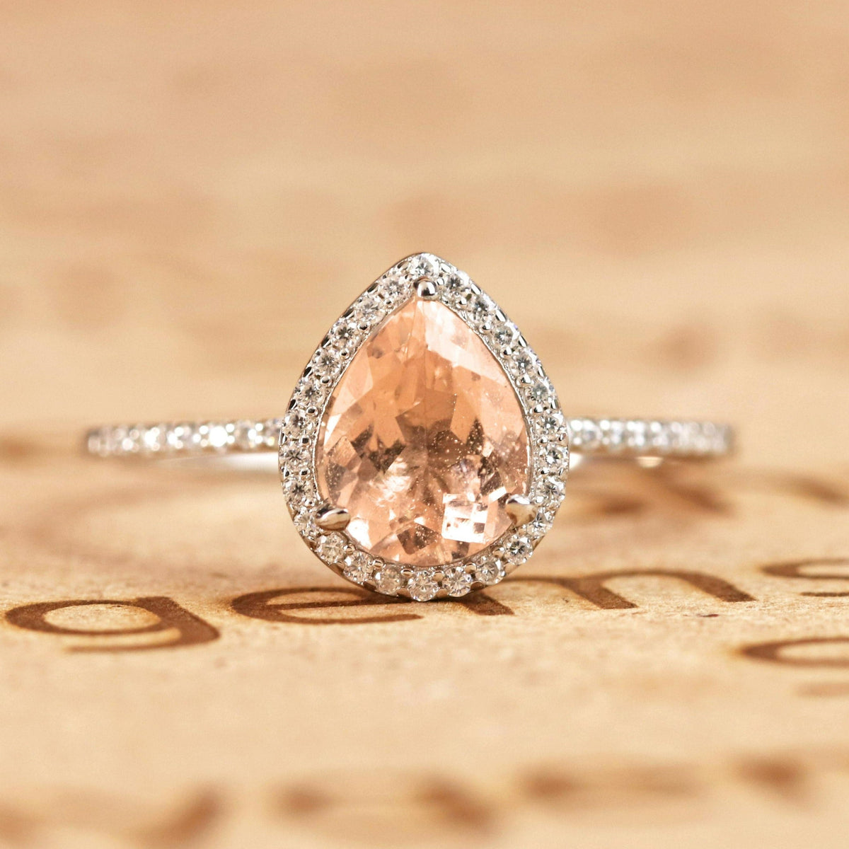 1.50 ct Pear Morganite Halo Engagement Ring