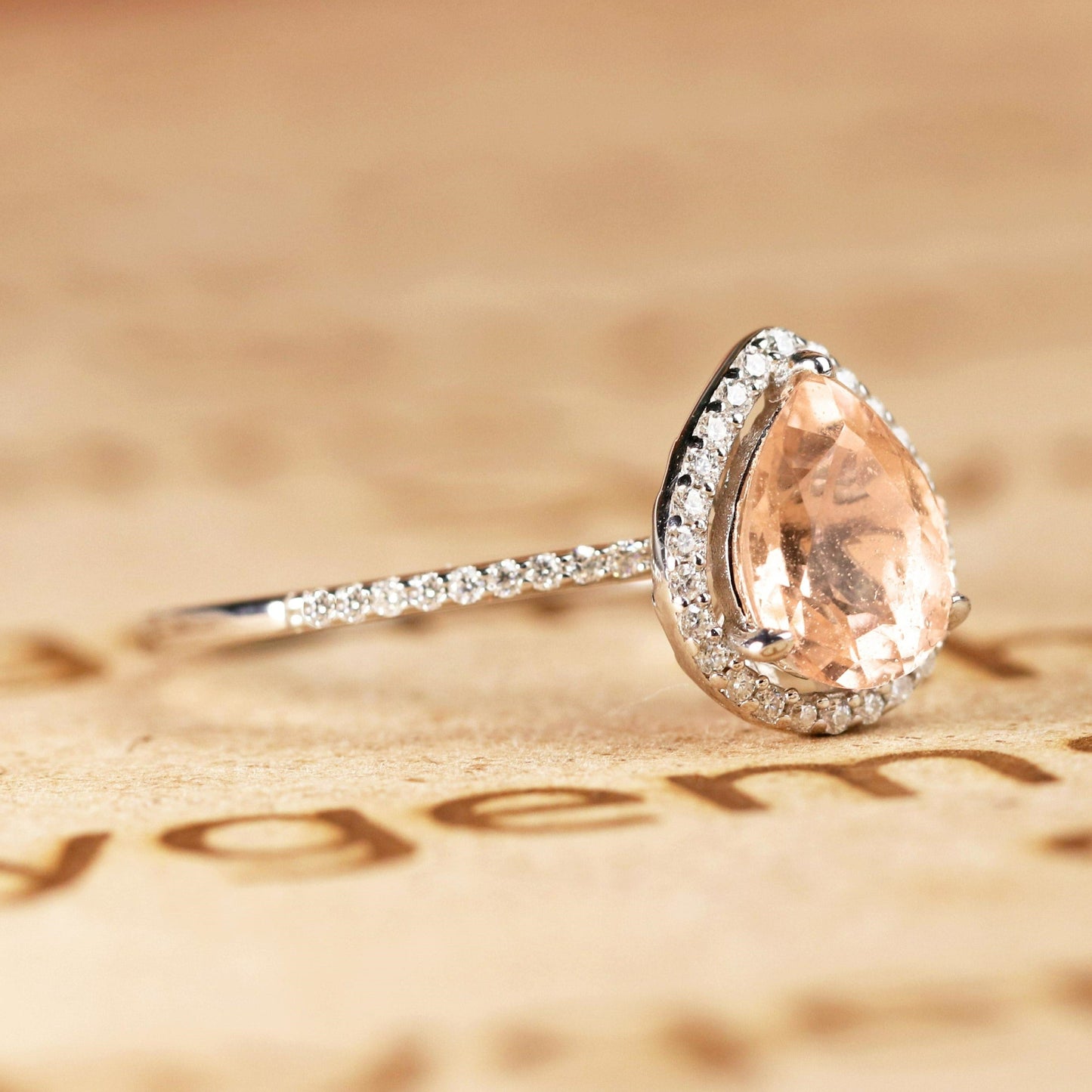 1.50 ct Pear Morganite Halo Engagement Ring