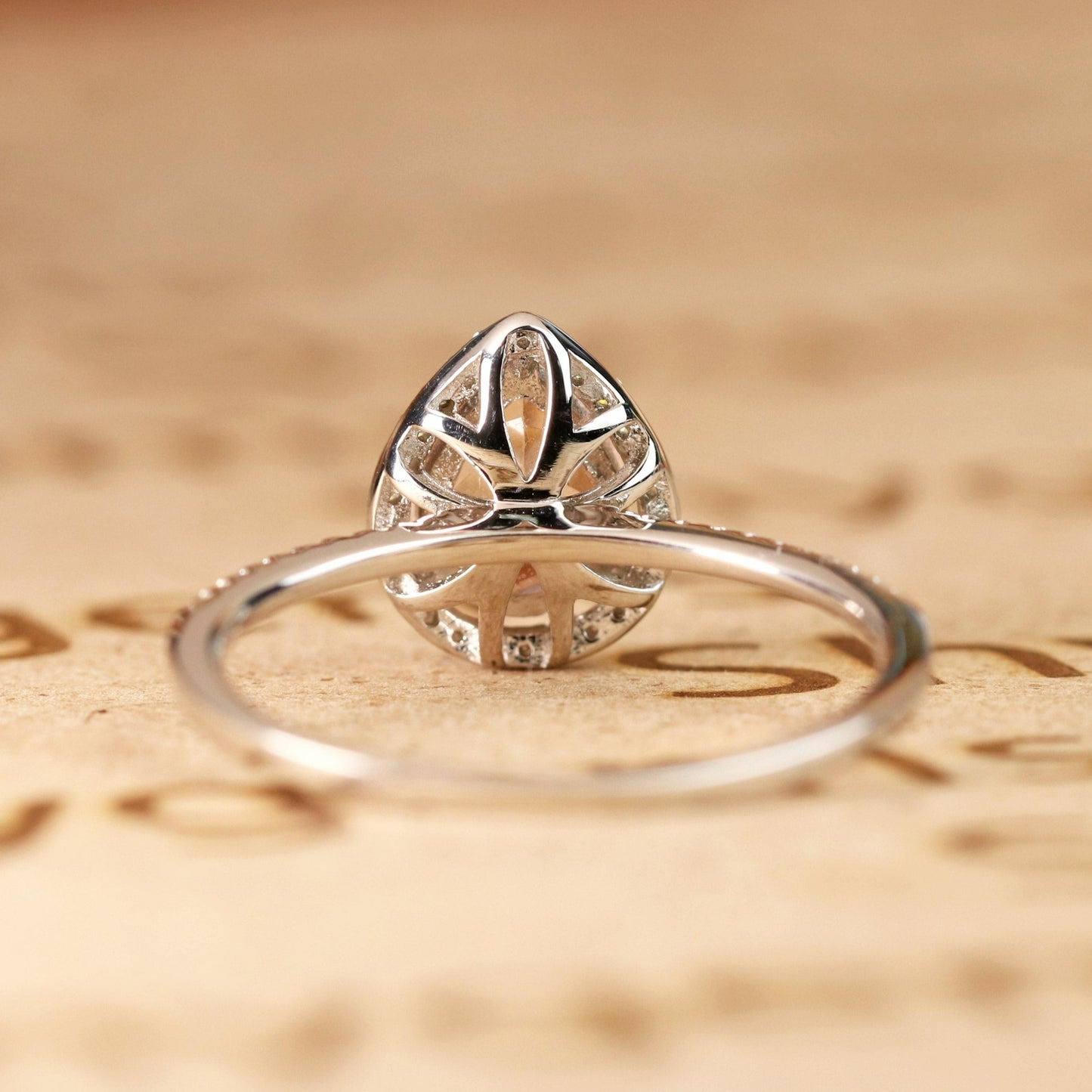 1.50 ct Pear Morganite Halo Engagement Ring