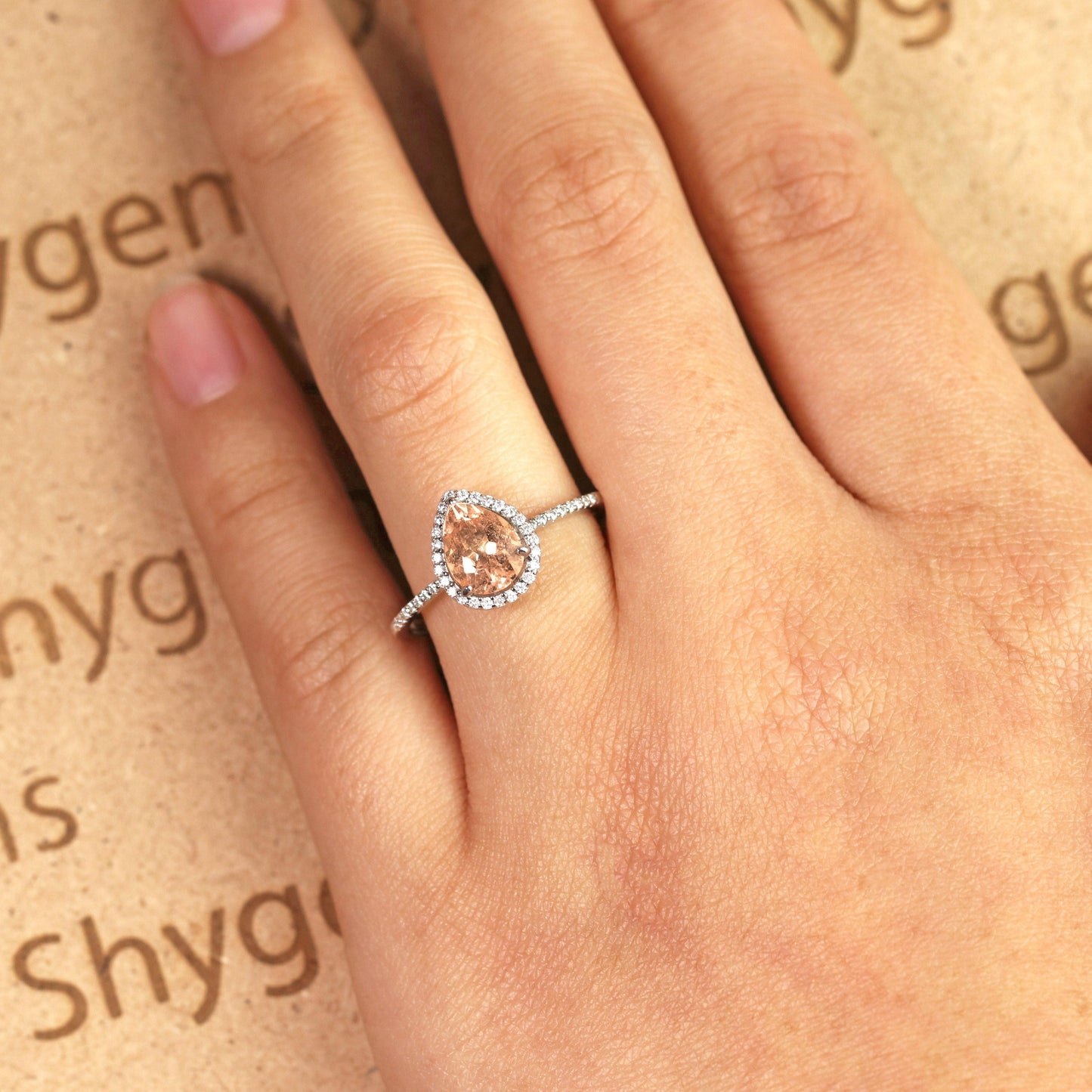 1.50 ct Pear Morganite Halo Engagement Ring