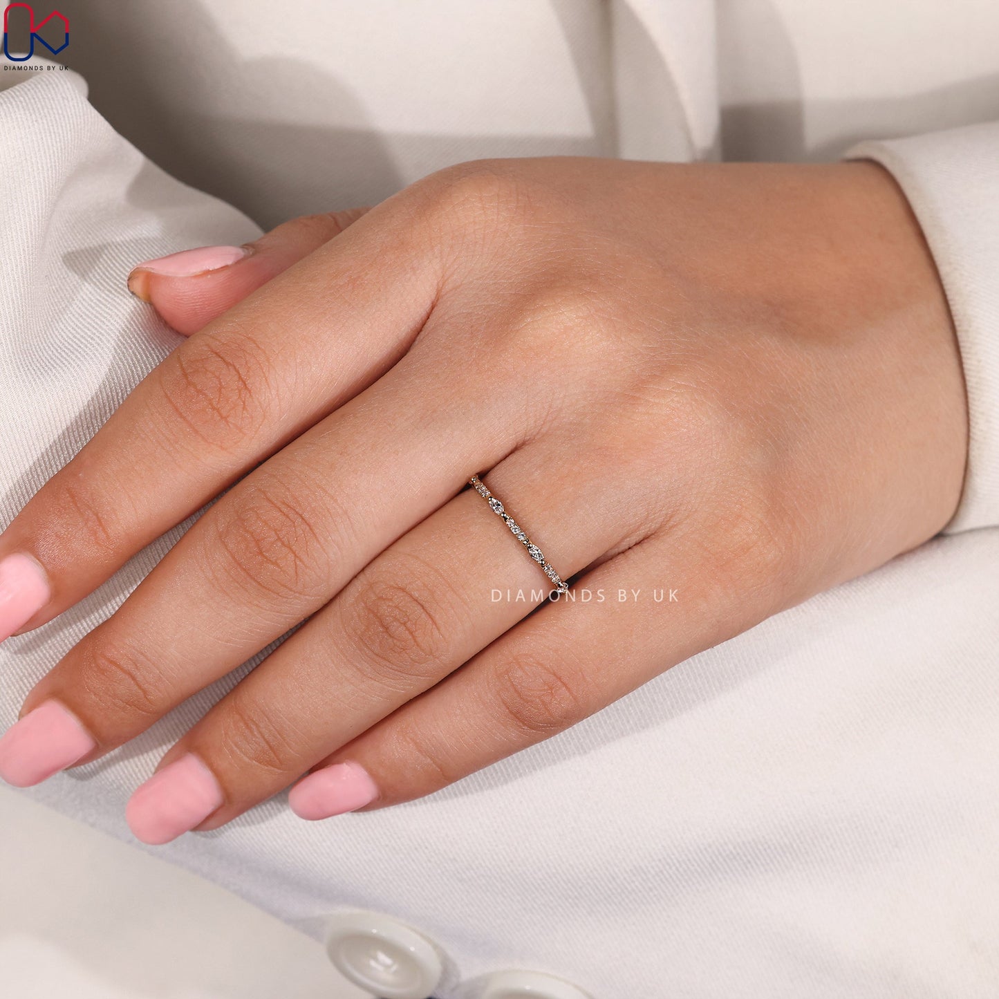 Marquise And Round Cut Yellow Gold Wedding Band