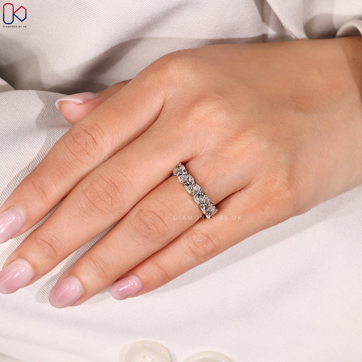 Half Eternity Marquise Wedding Band in Yellow Gold