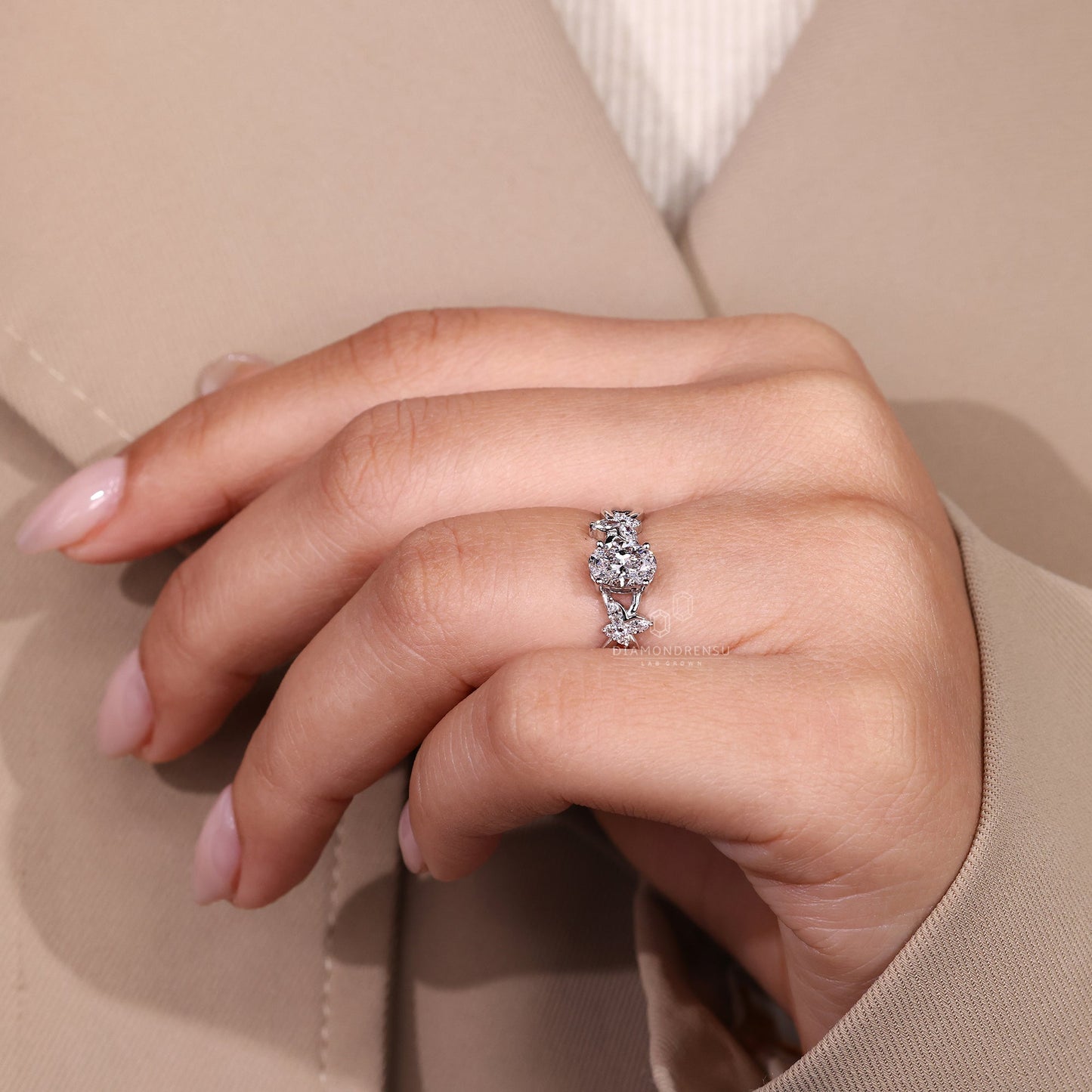 Nature Inspired Oval Diamond Engagement Ring