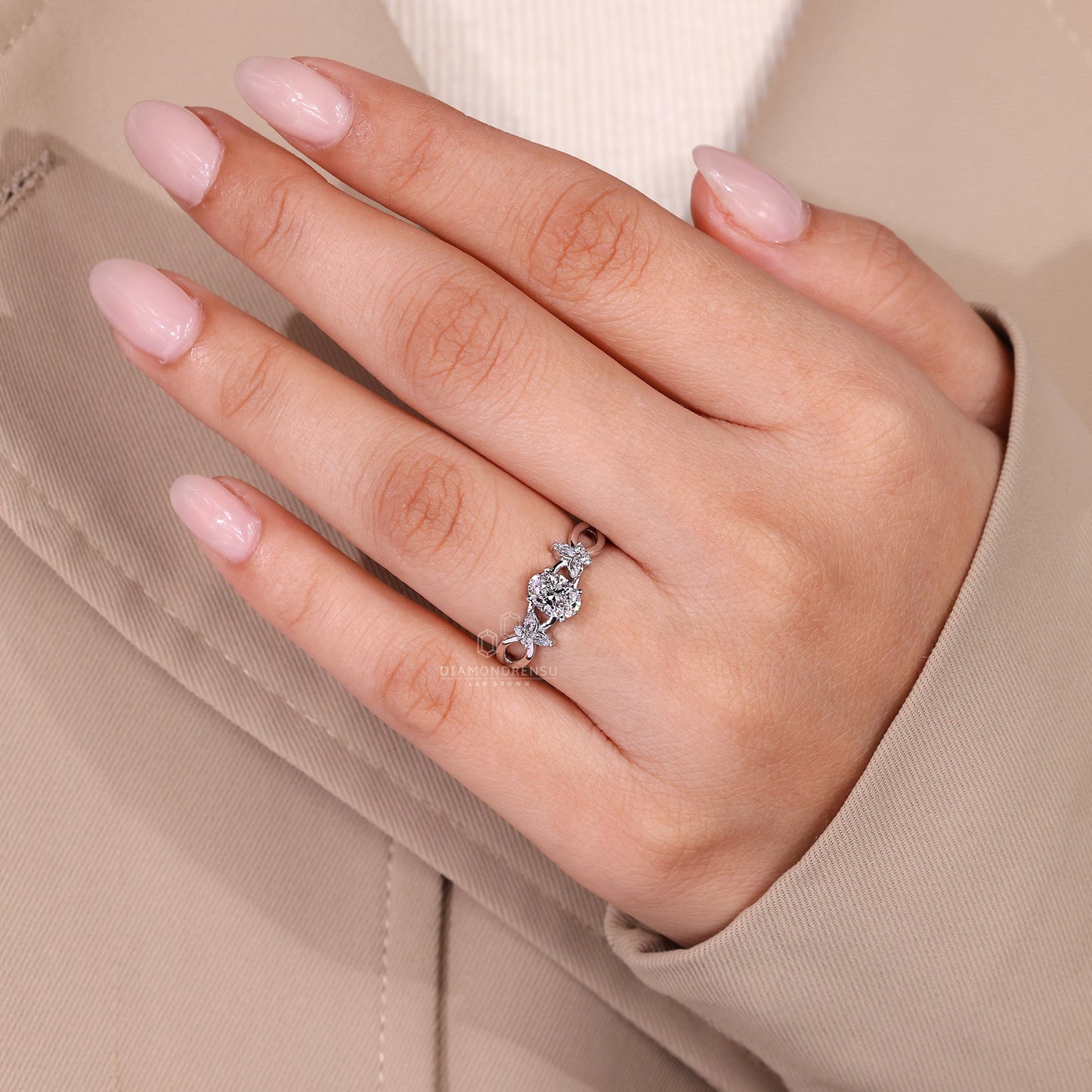 Nature Inspired Oval Diamond Engagement Ring