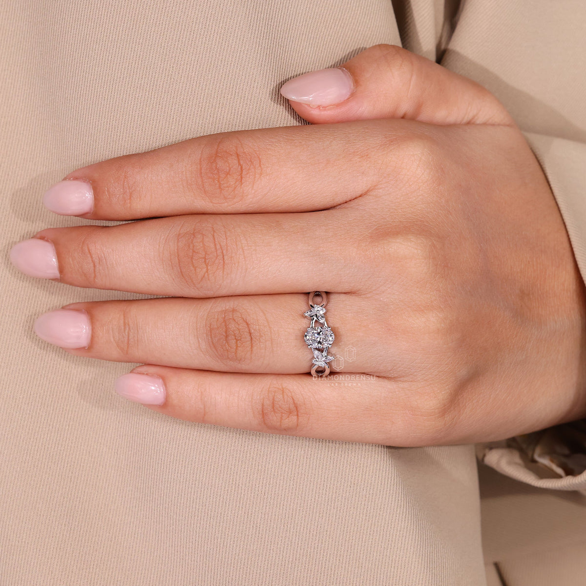 Nature Inspired Oval Diamond Engagement Ring
