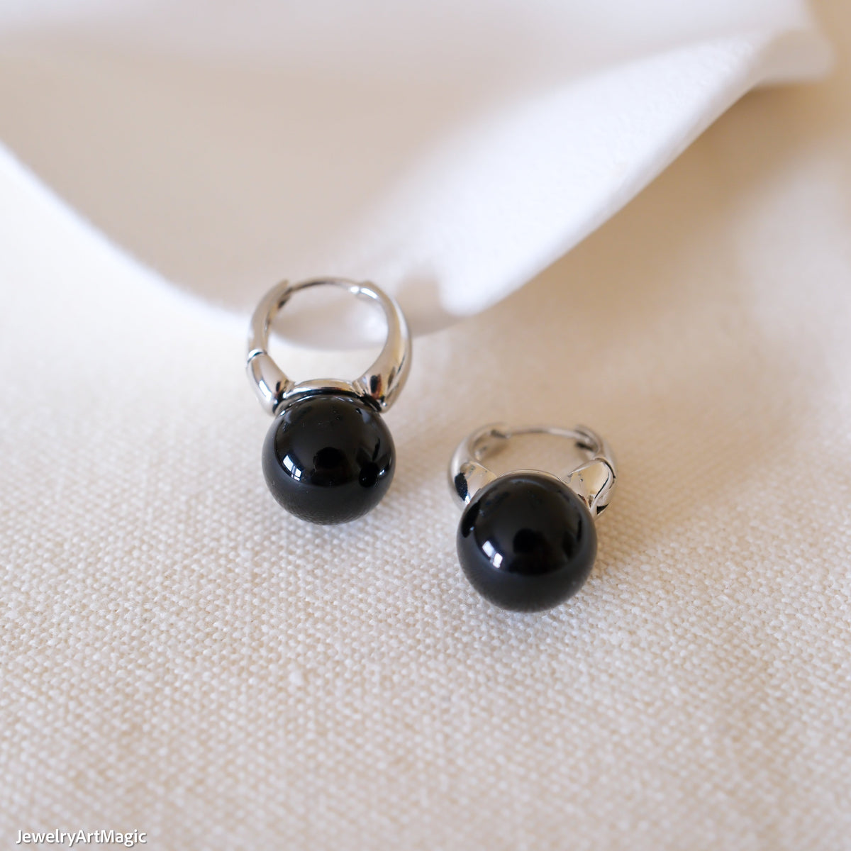 12mm Black onyx hoop earrings