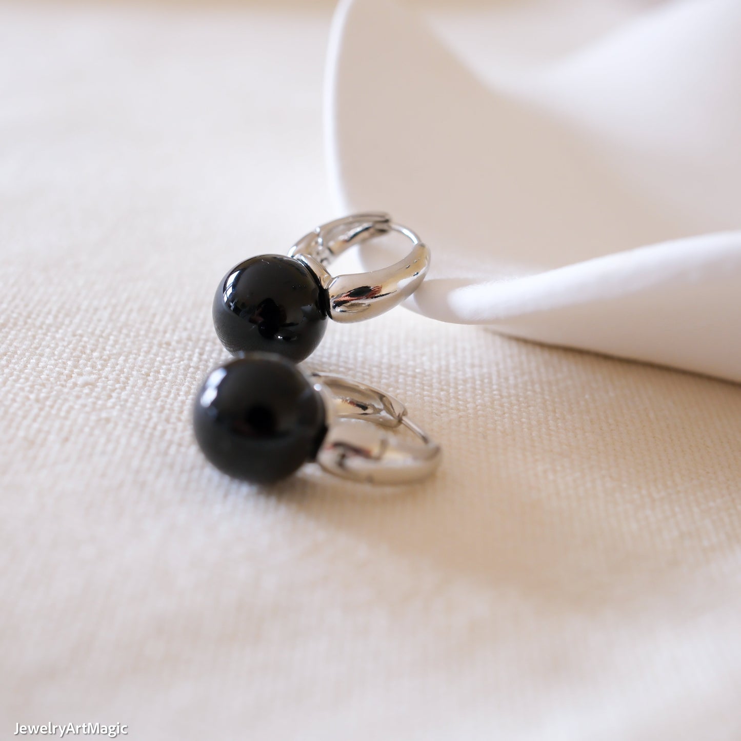 12mm Black onyx hoop earrings