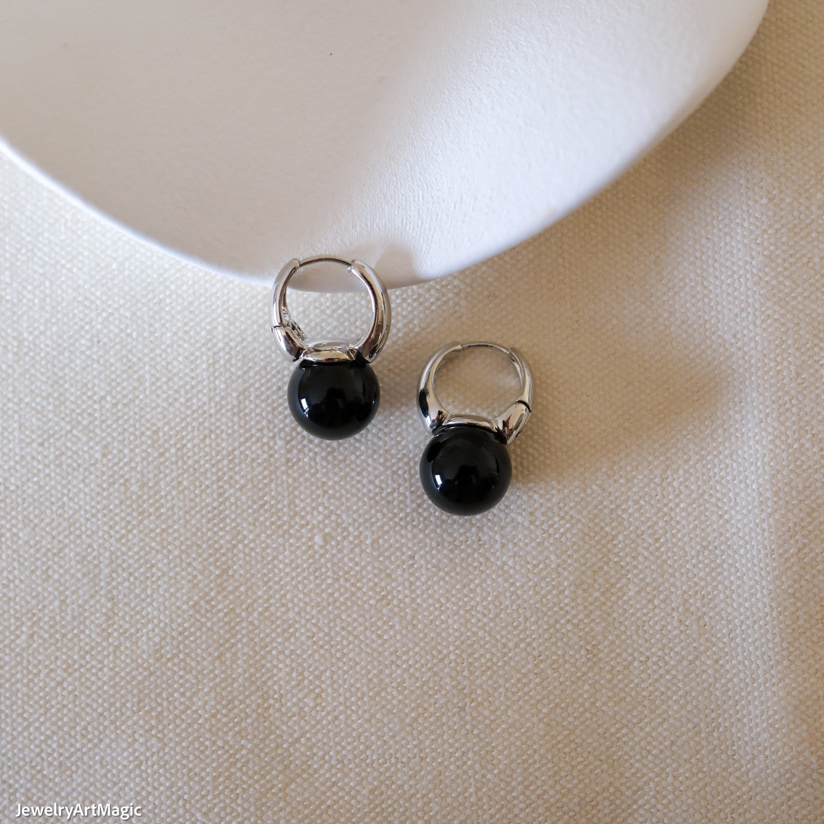 12mm Black onyx hoop earrings