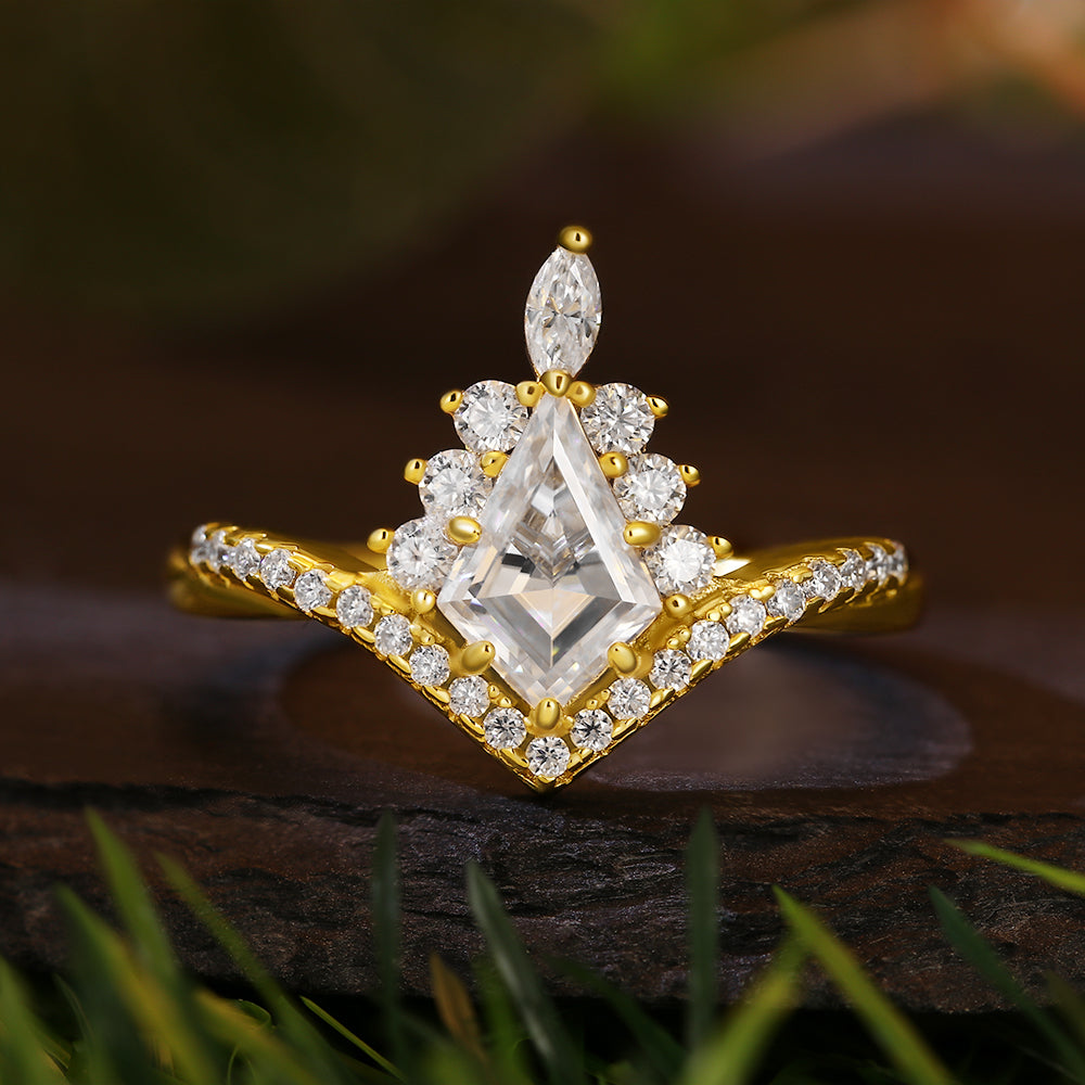 1.31ct Kite Cut Accents Vintage Crown Design Engagement Ring