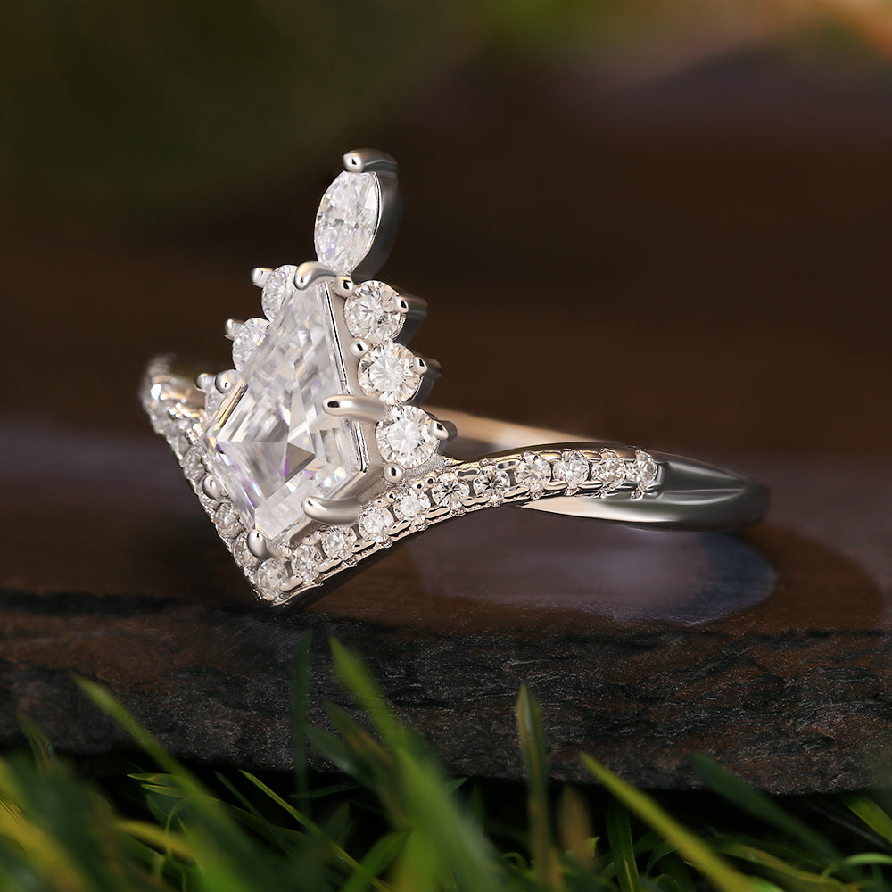 1.31ct Kite Cut Accents Vintage Crown Design Engagement Ring