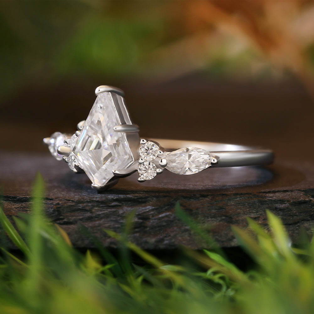 1.45 ct Kite Cut Moissanite Cluster Engagement Ring
