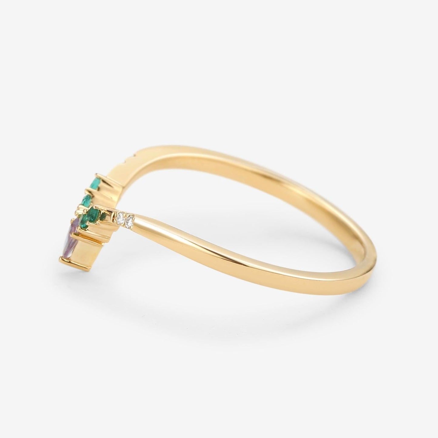 Alexandrite & Emerald & Moissanite  V Shaped Wedding Band