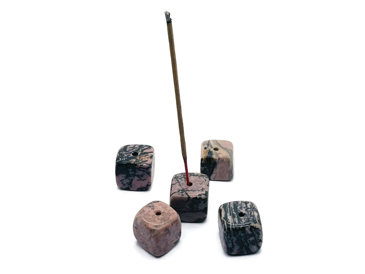Rhodonite Crystal Incense Holder - Crystal Stone Incense Stick Holder - Handmade Carving - IN1010