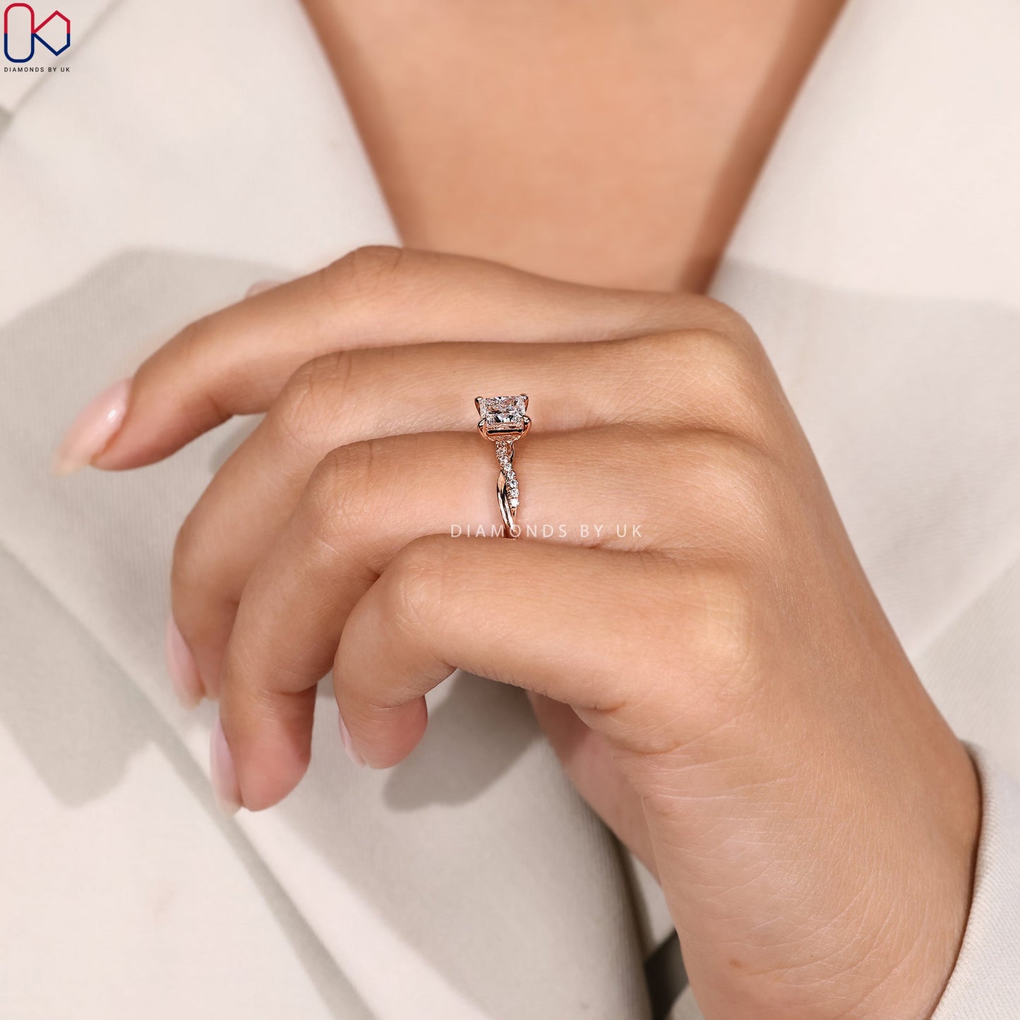 Princess Cut Engagement Ring With Twisted Pave Setting