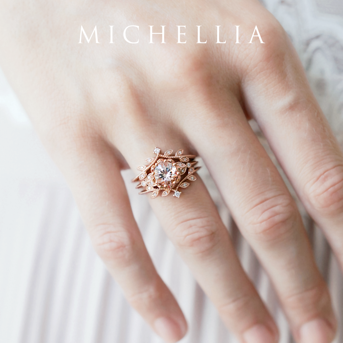 [Evanthe] Vintage Floral Engagement Ring in Aquamarine
