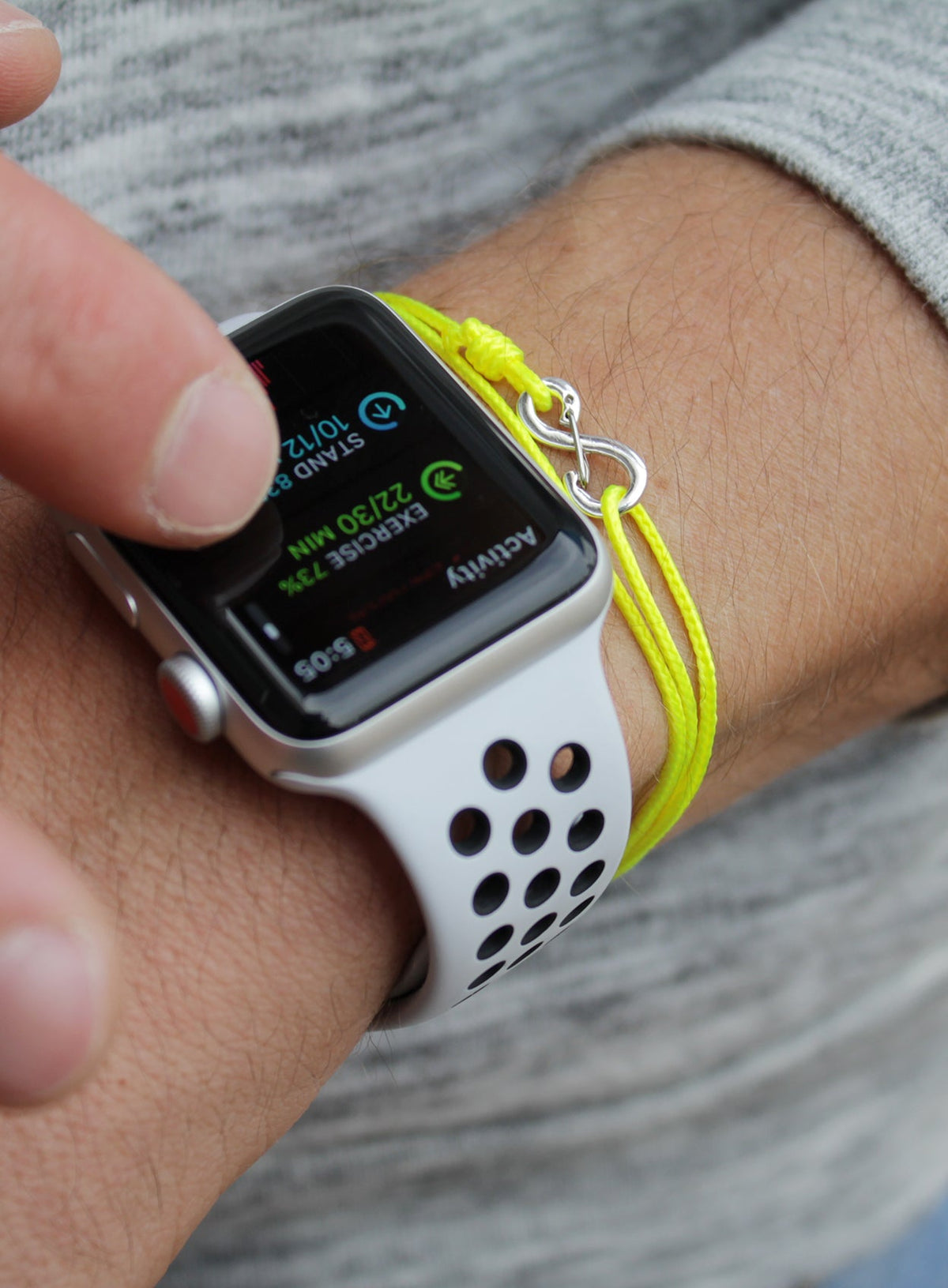 FINAL SALE Infinity Bracelet - Neon Yellow cord men's bracelet with silver clasp