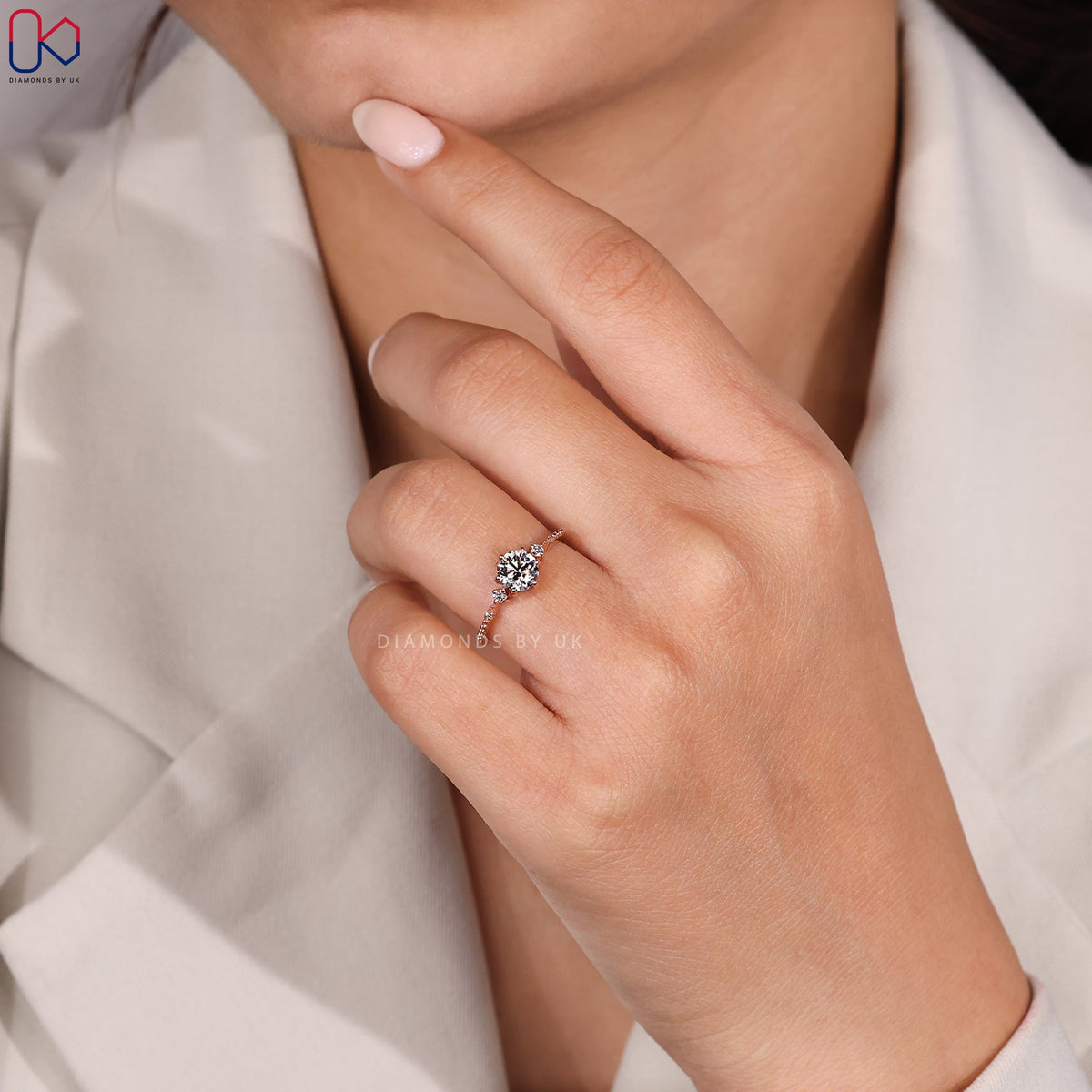 Round Cut Rose Gold 5 Stone Diamond Ring