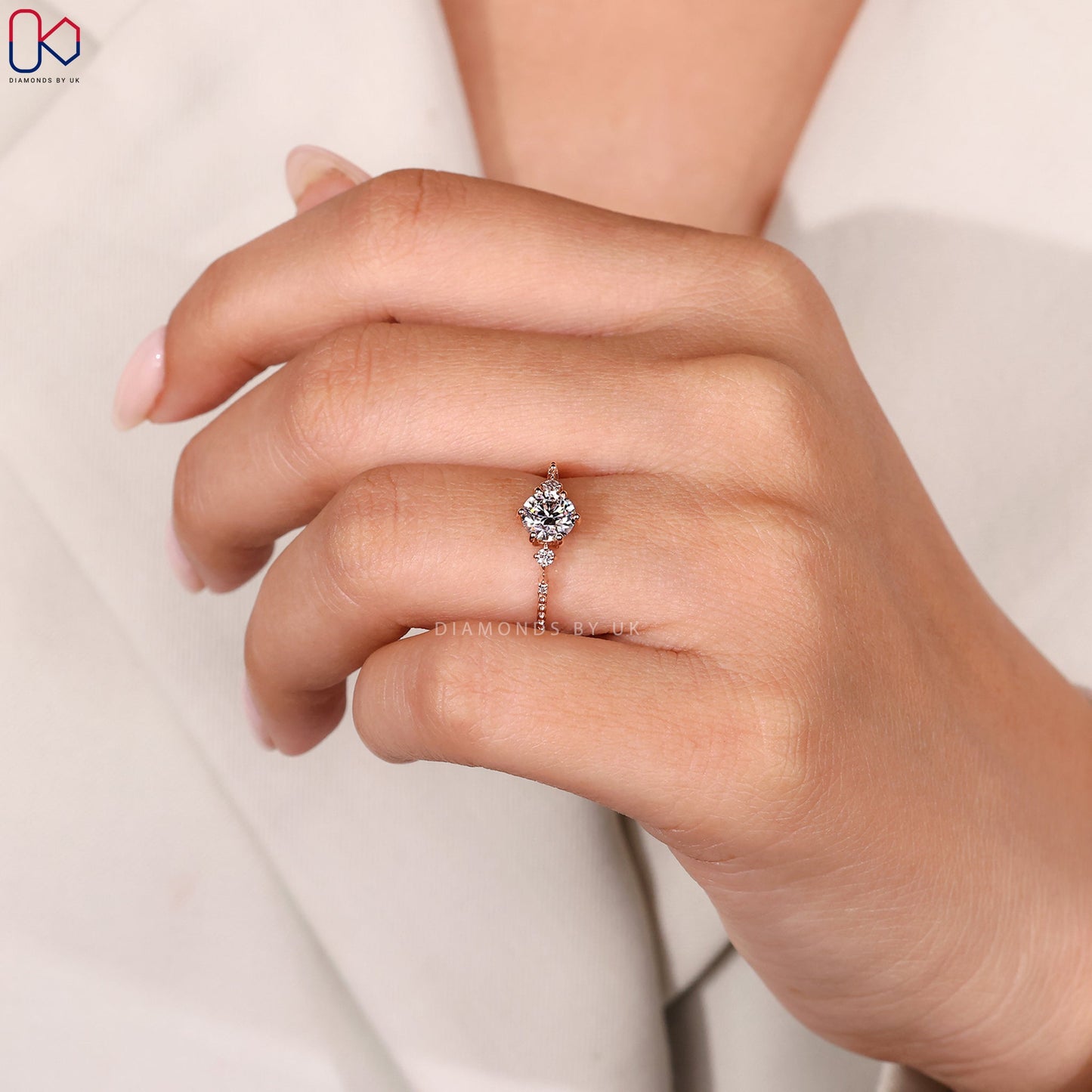 Round Cut Rose Gold 5 Stone Diamond Ring