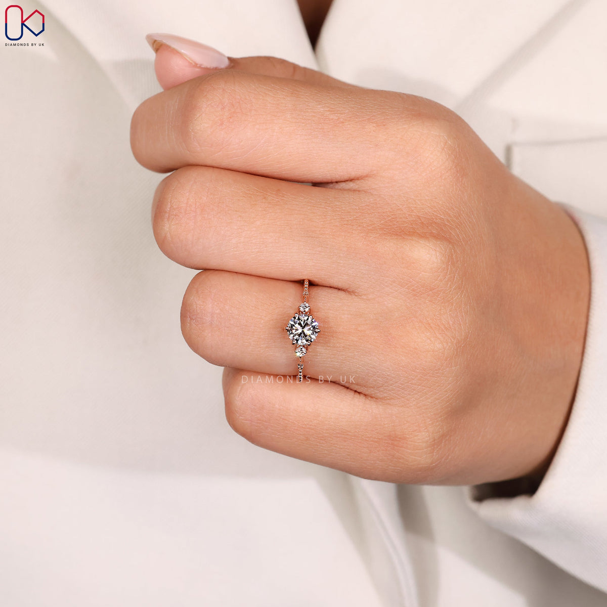 Round Cut Rose Gold 5 Stone Diamond Ring