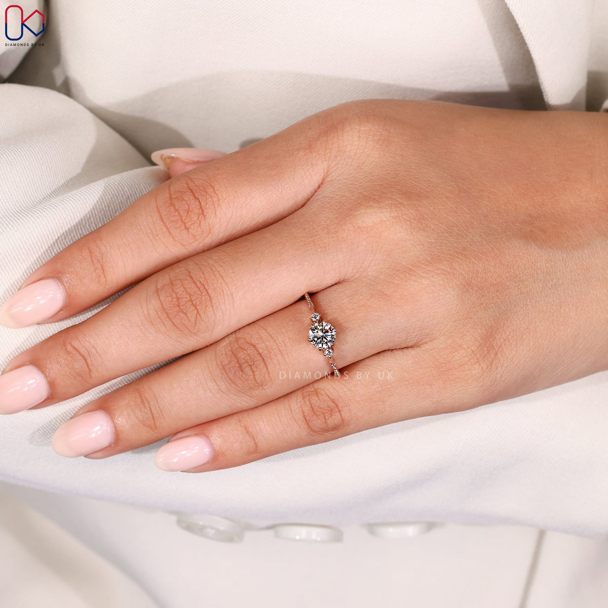 Round Cut Rose Gold 5 Stone Diamond Ring