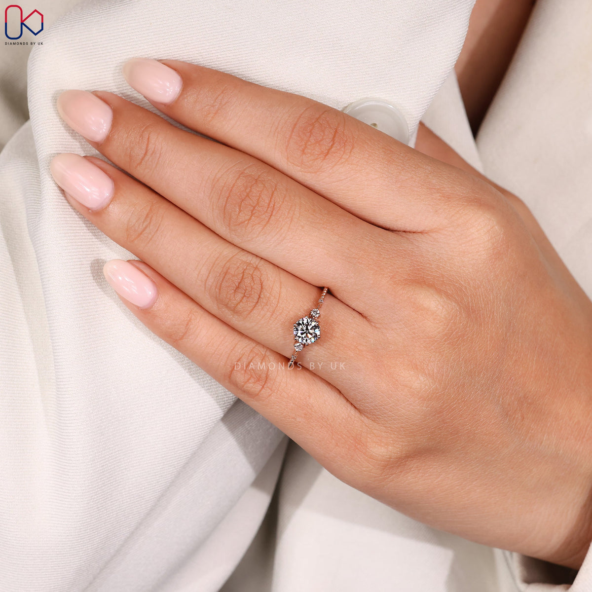 Round Cut Rose Gold 5 Stone Diamond Ring