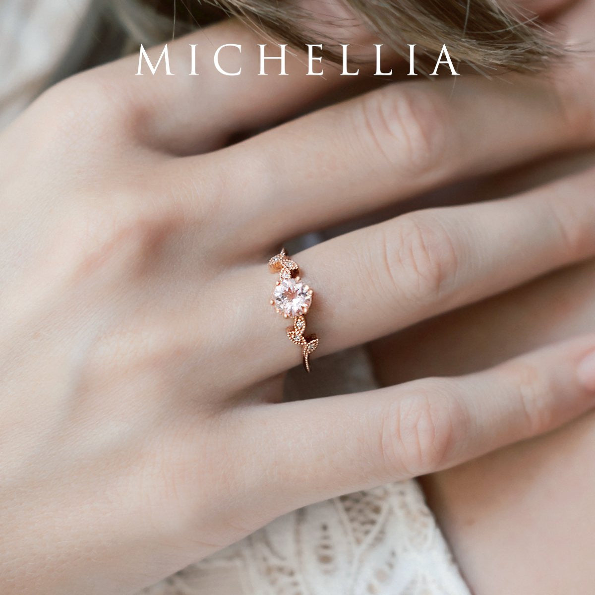 [Dahlia] Petite Floral Engagement Ring in Morganite