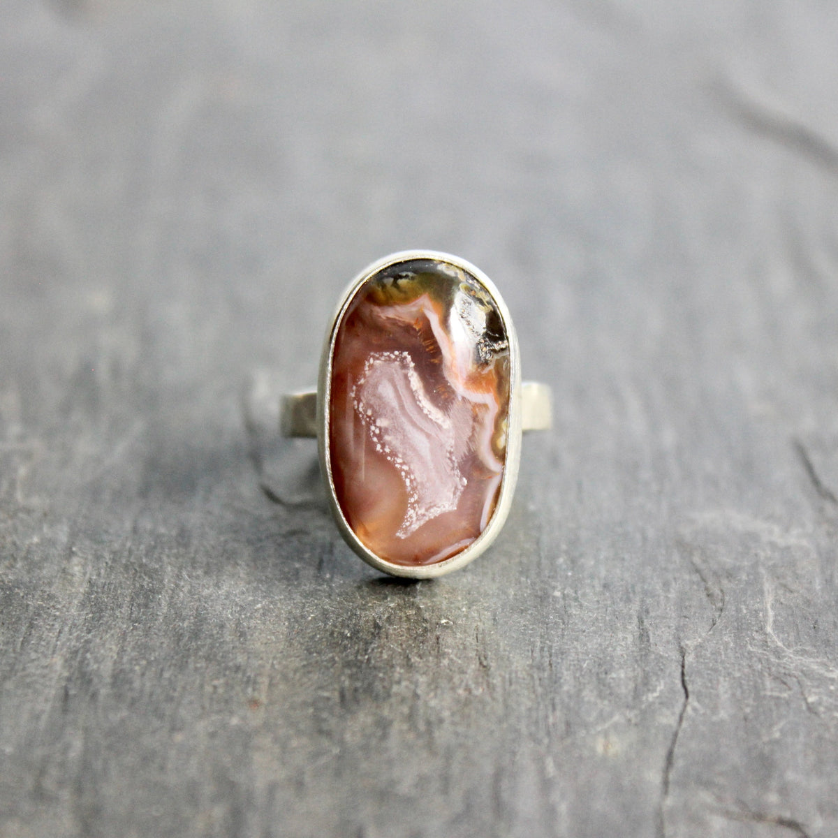 Agua Nueva Agate Statement Ring Size 6 | Mexican Gemstone | Handmade Sterling Silver