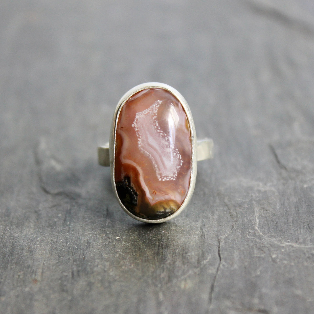 Agua Nueva Agate Statement Ring Size 6 | Mexican Gemstone | Handmade Sterling Silver